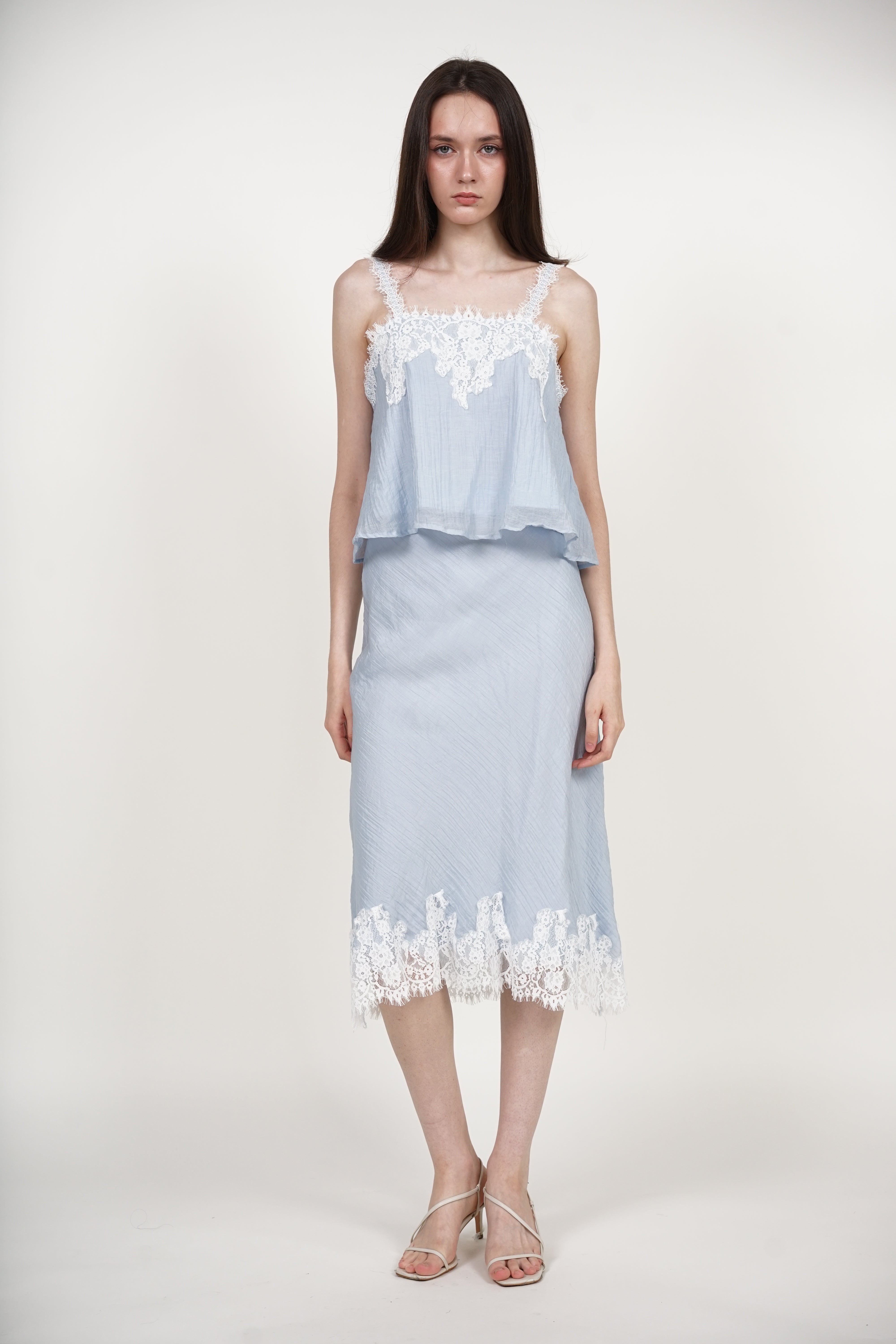 A-Line Lace Hem Skirt in Blue