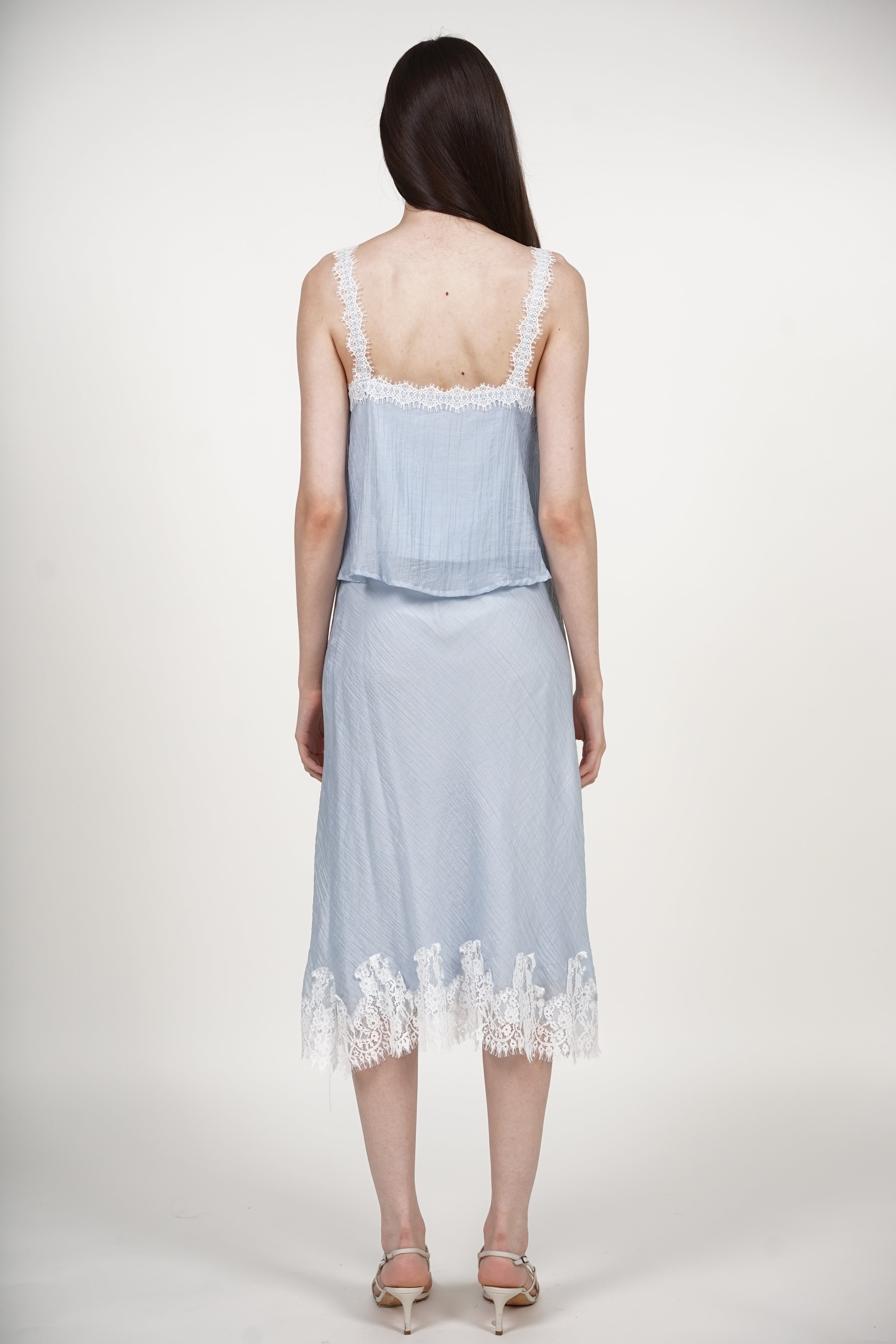 A-Line Lace Hem Skirt in Blue