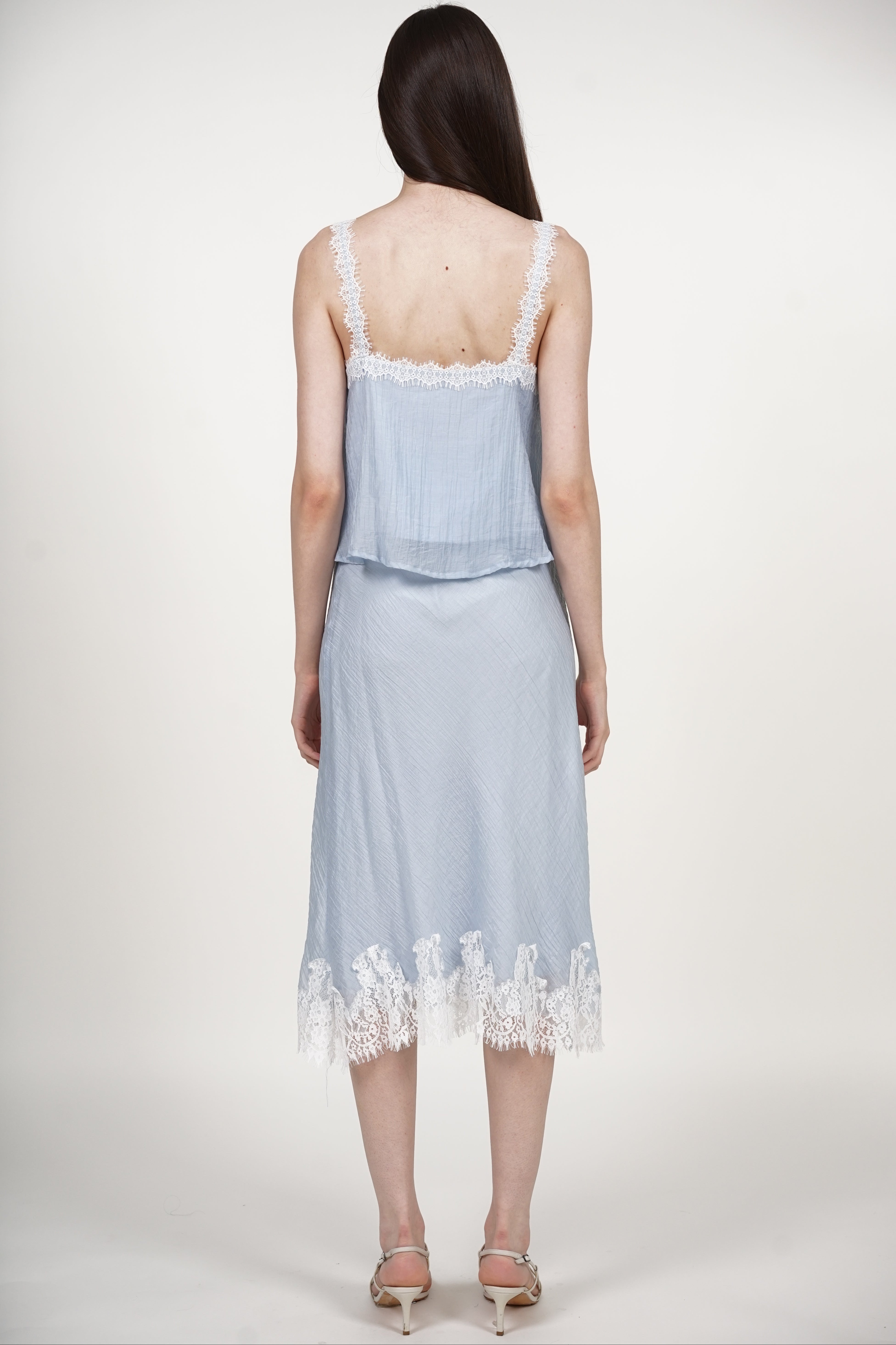 COMING SOON - A-Line Lace Hem Skirt in Blue