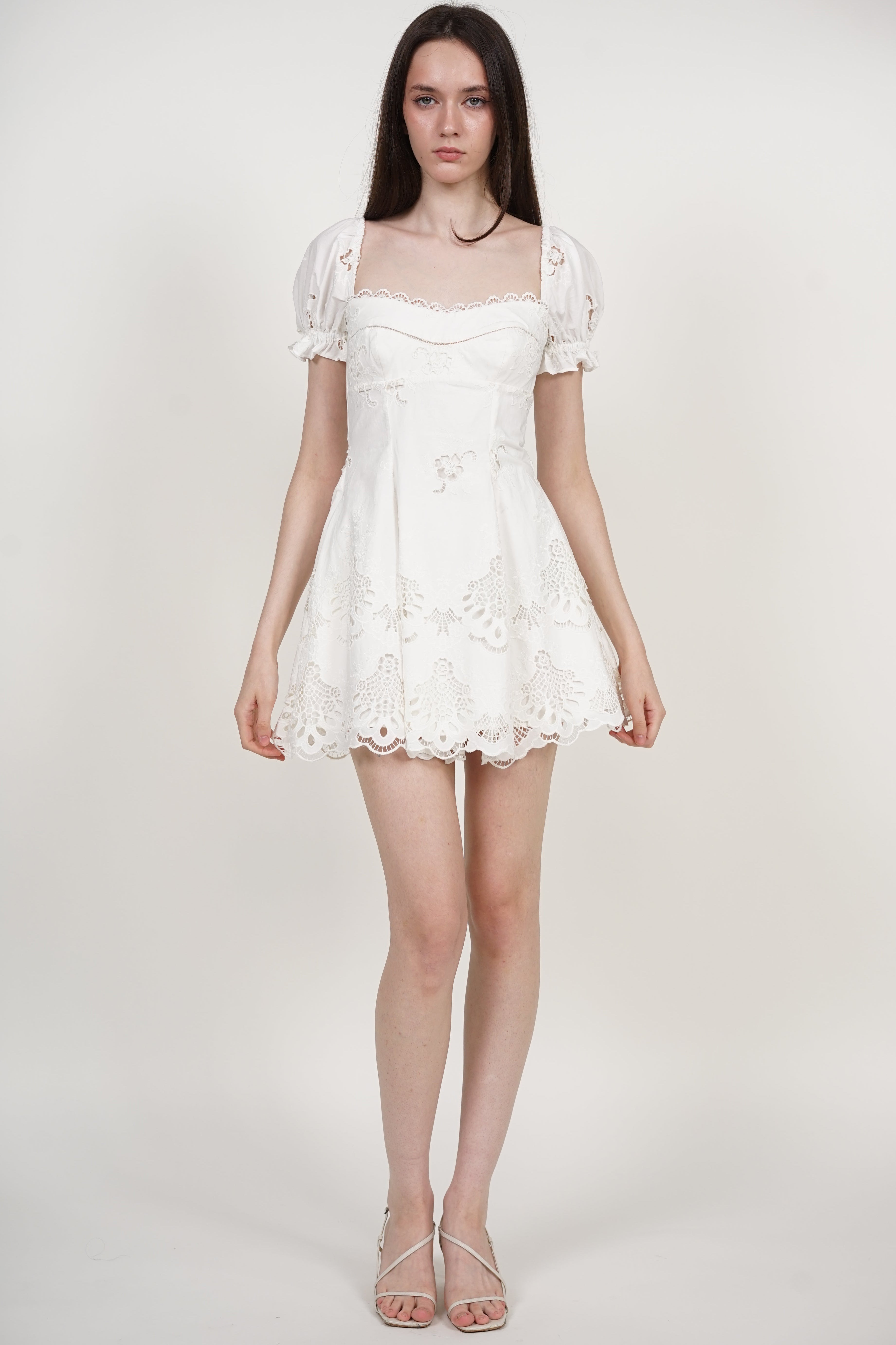 COMING SOON - Puff Sleeve Mini Dress in White broderie Anglaise