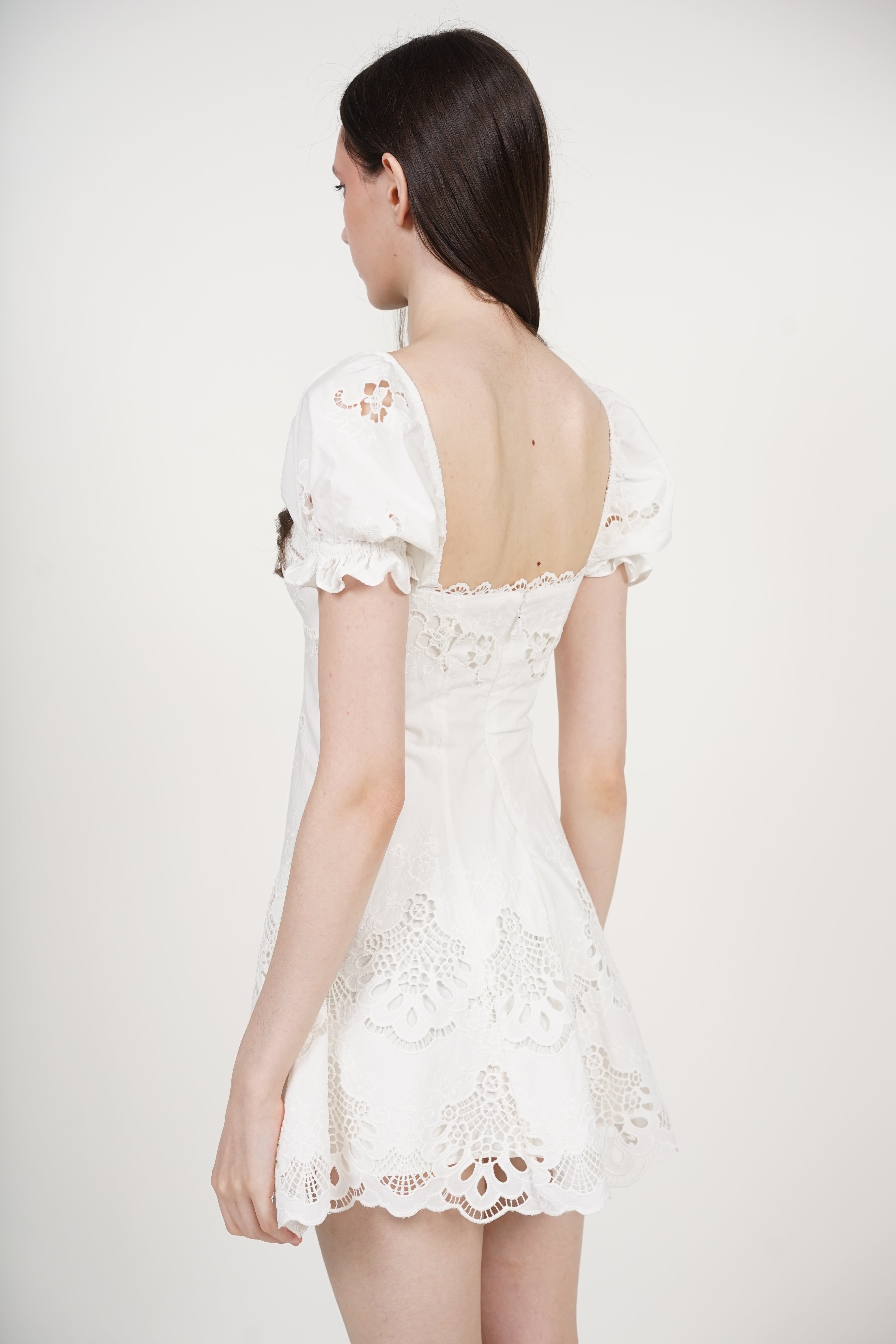 COMING SOON - Puff Sleeve Mini Dress in White broderie Anglaise