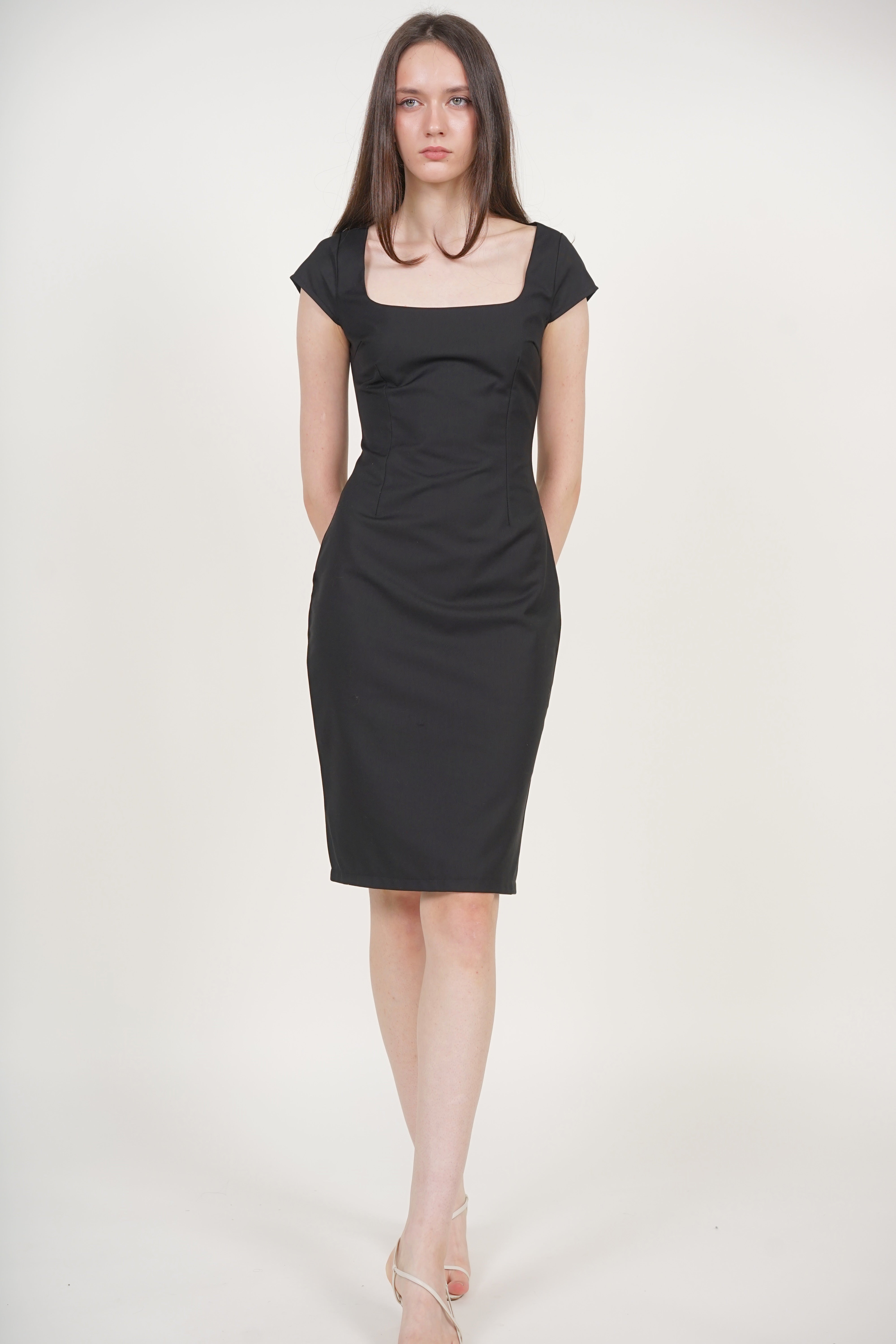 Cap Sleeve Midi Dress in Black
