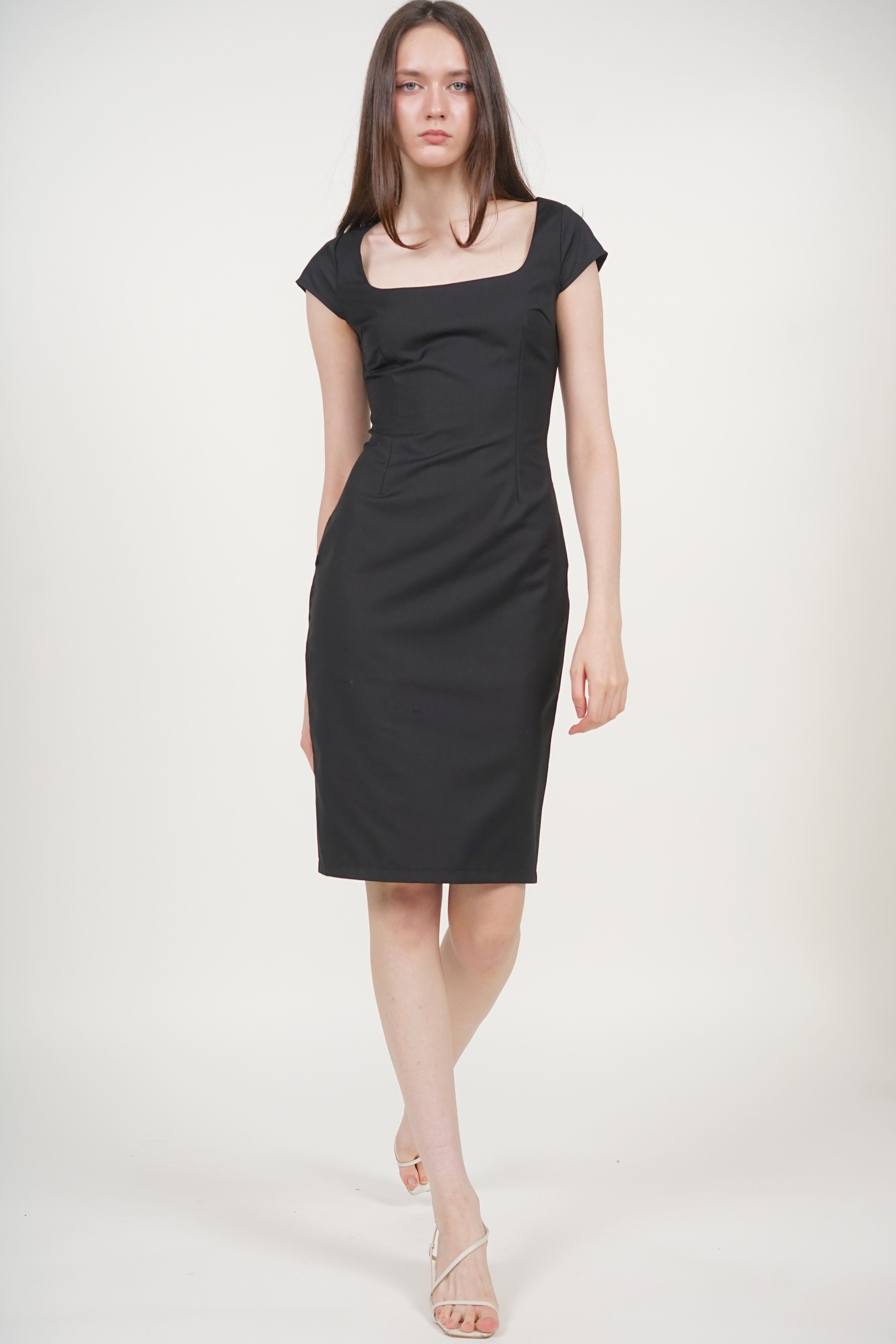 Cap Sleeve Midi Dress in Black
