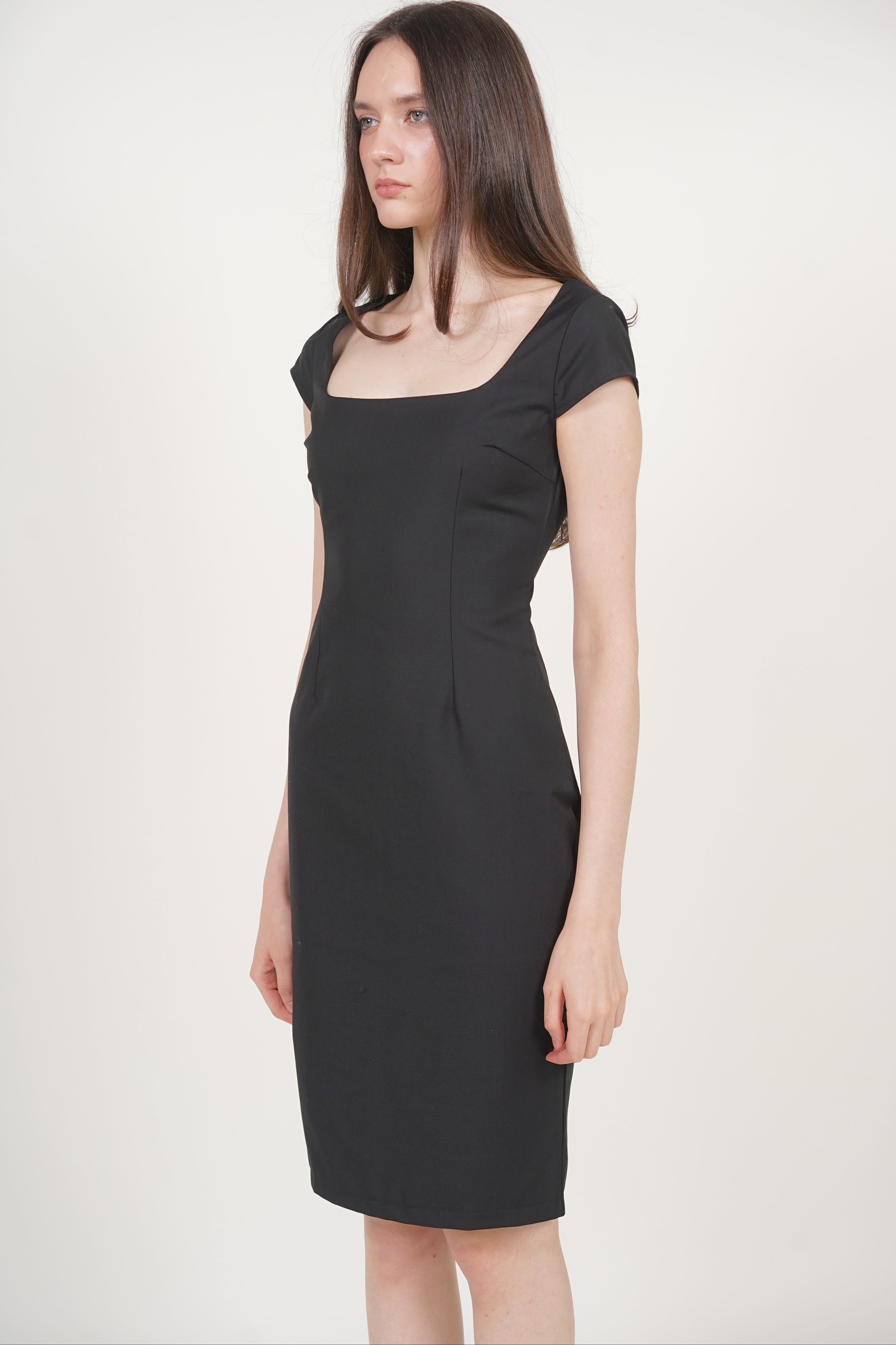 Cap Sleeve Midi Dress in Black