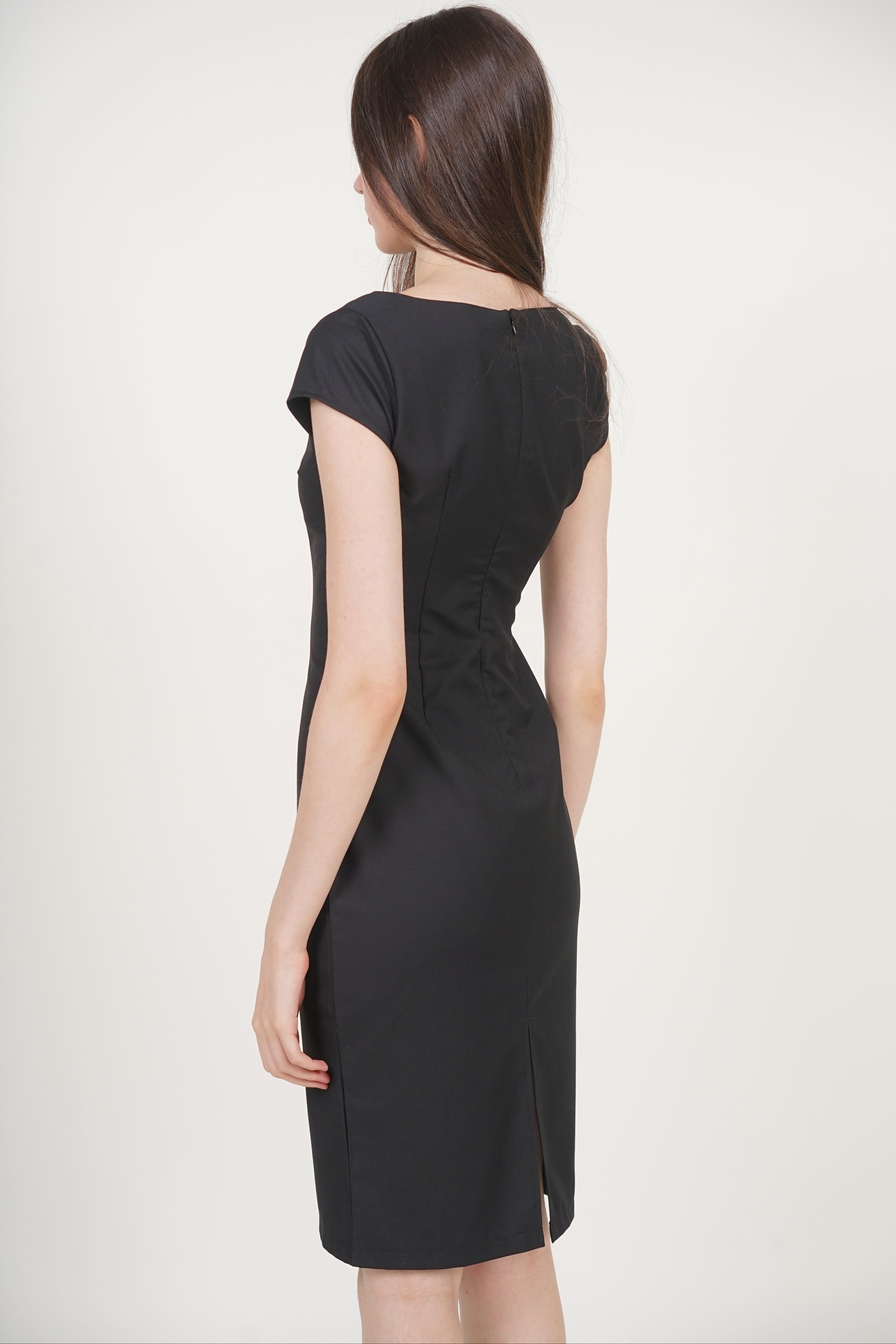 Cap Sleeve Midi Dress in Black