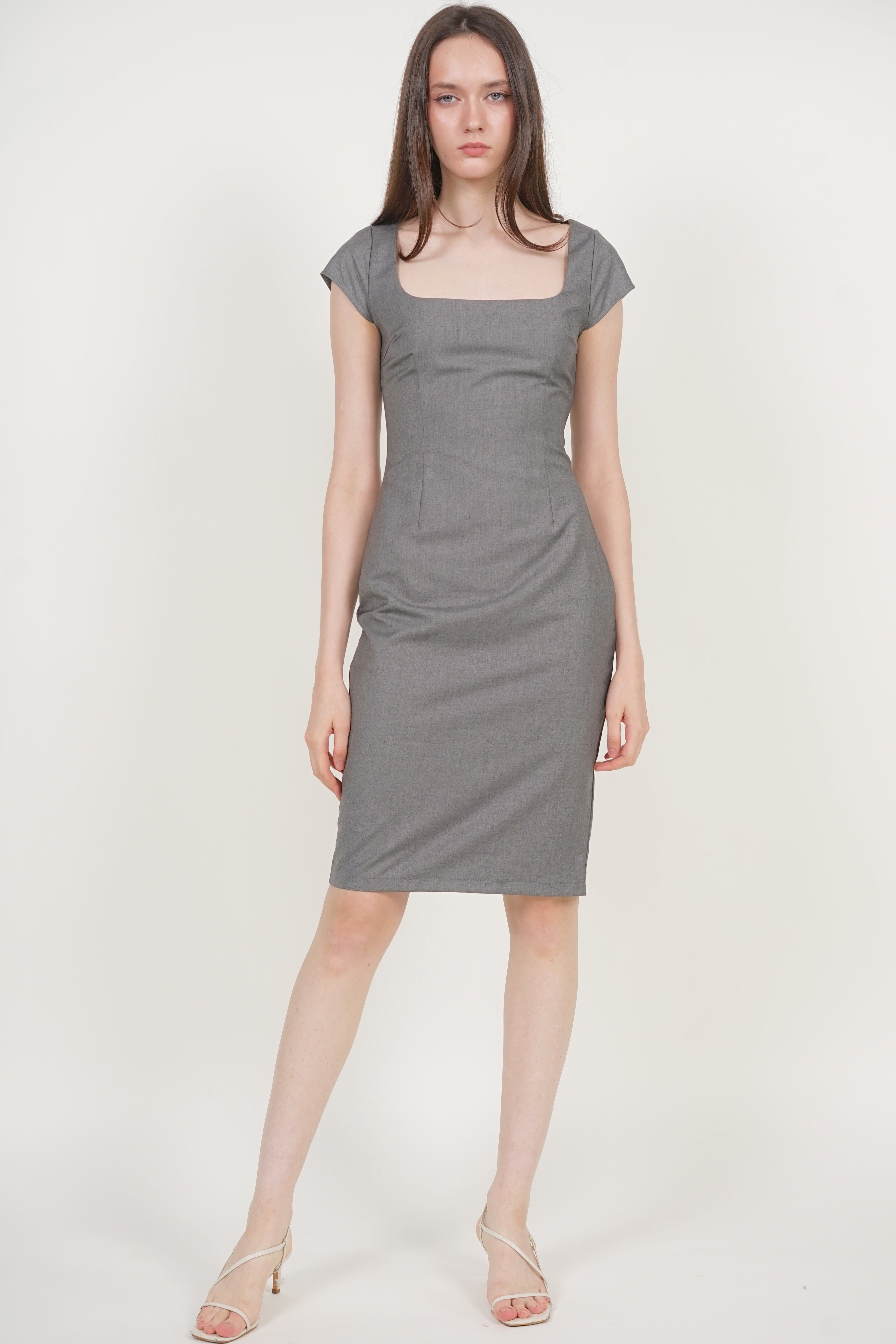 Cap Sleeve Midi Dress in Grey