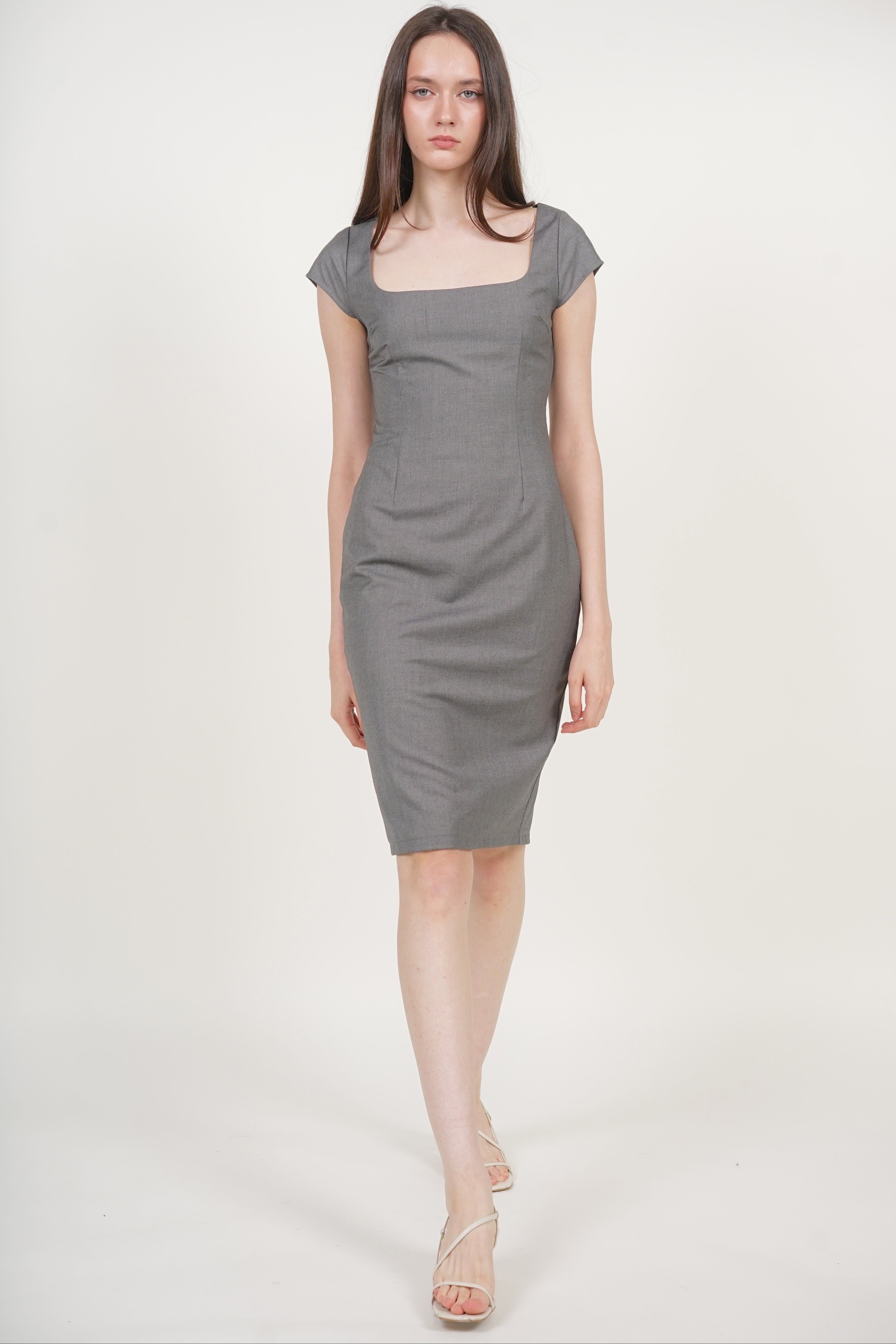 Cap Sleeve Midi Dress in Grey