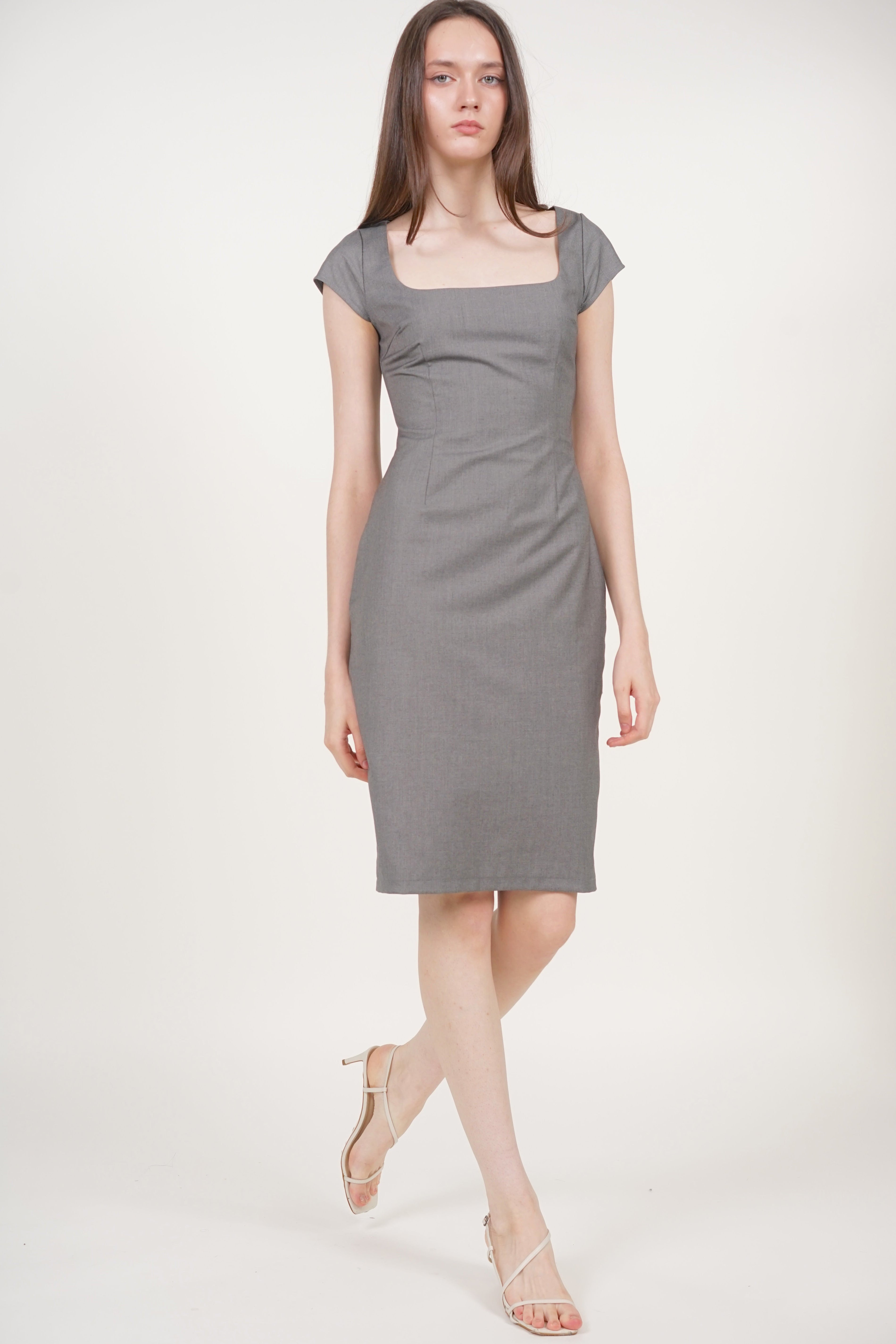Cap Sleeve Midi Dress in Grey
