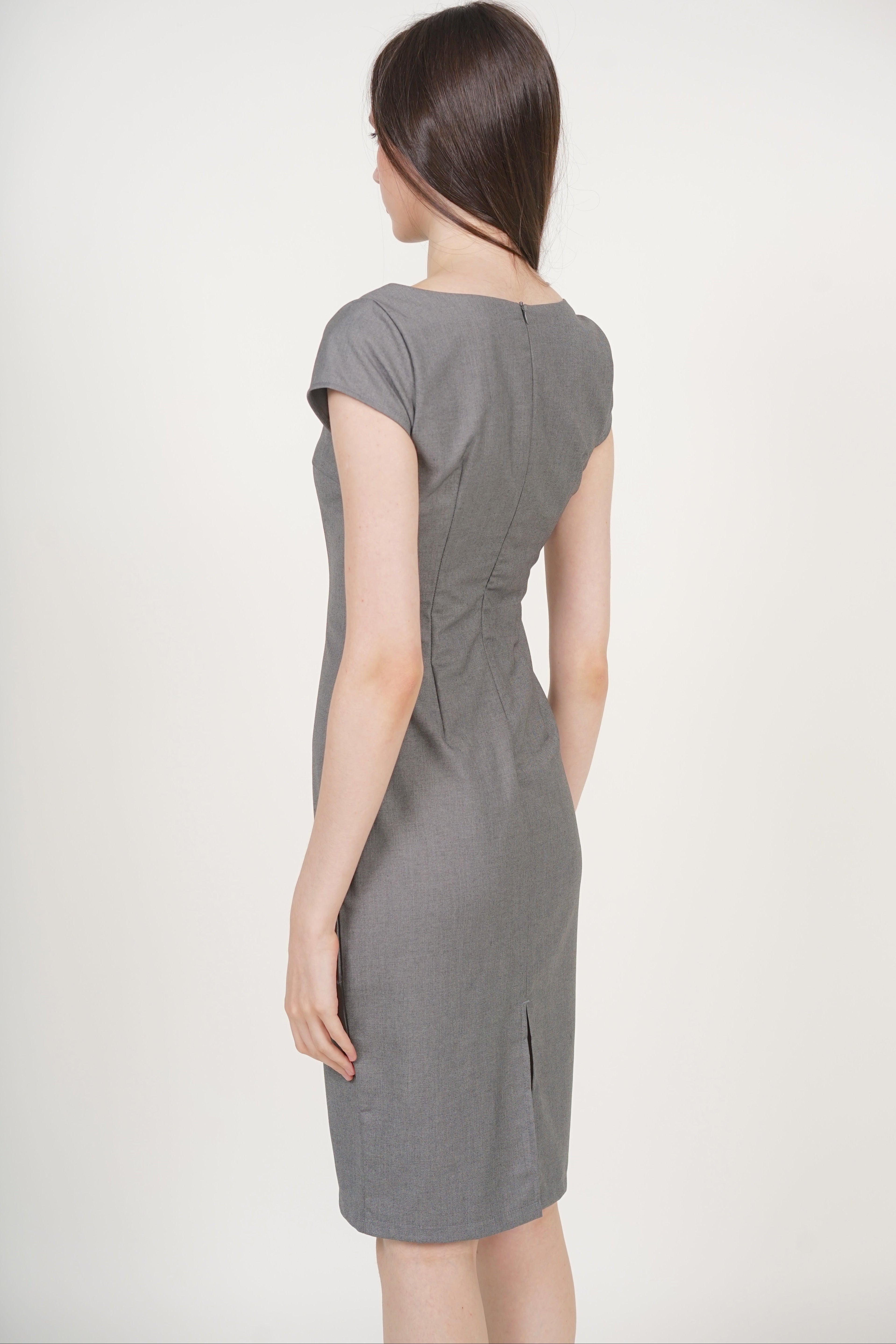 Cap Sleeve Midi Dress in Grey