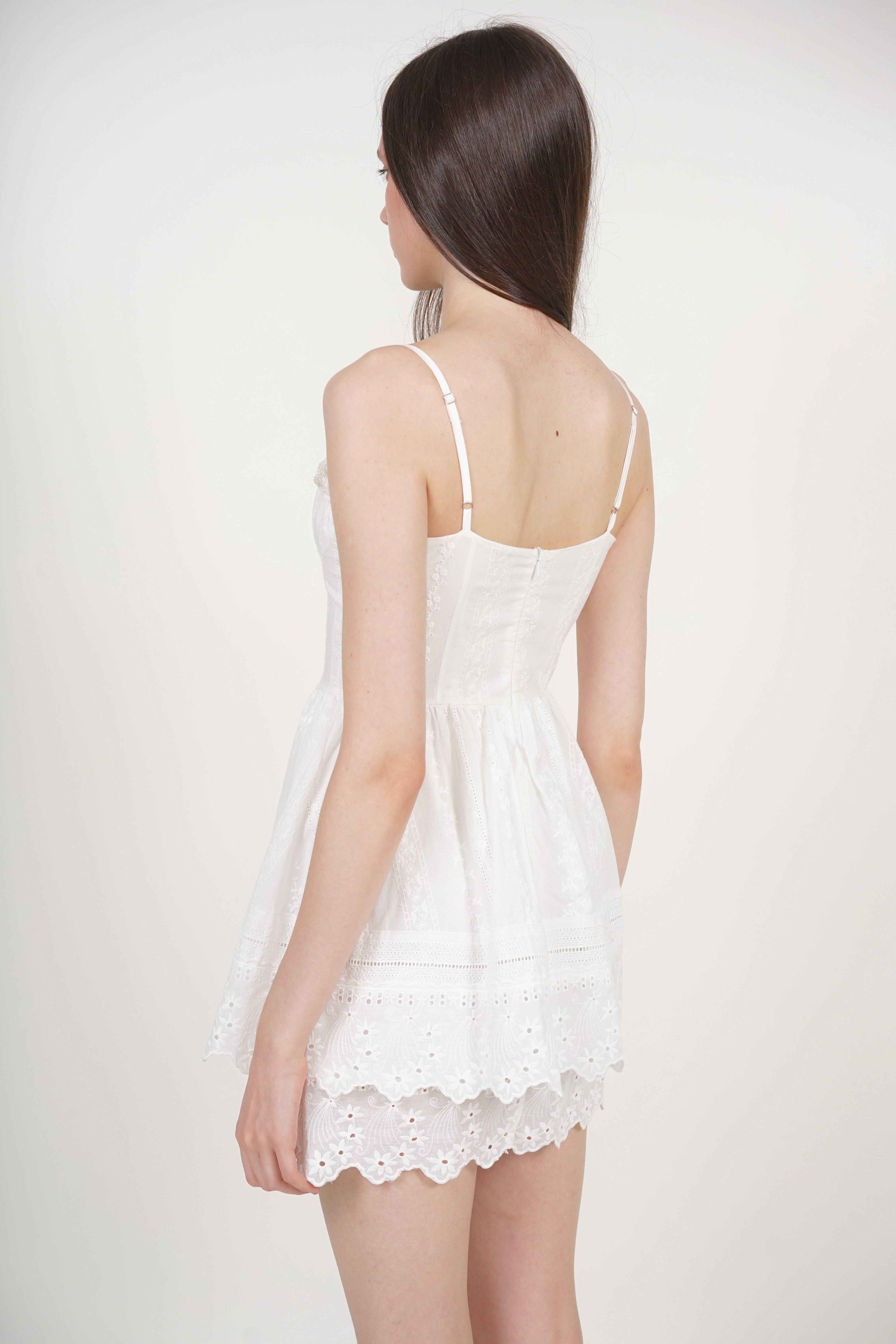 Sweetheart Strap Embroidered Dress in White