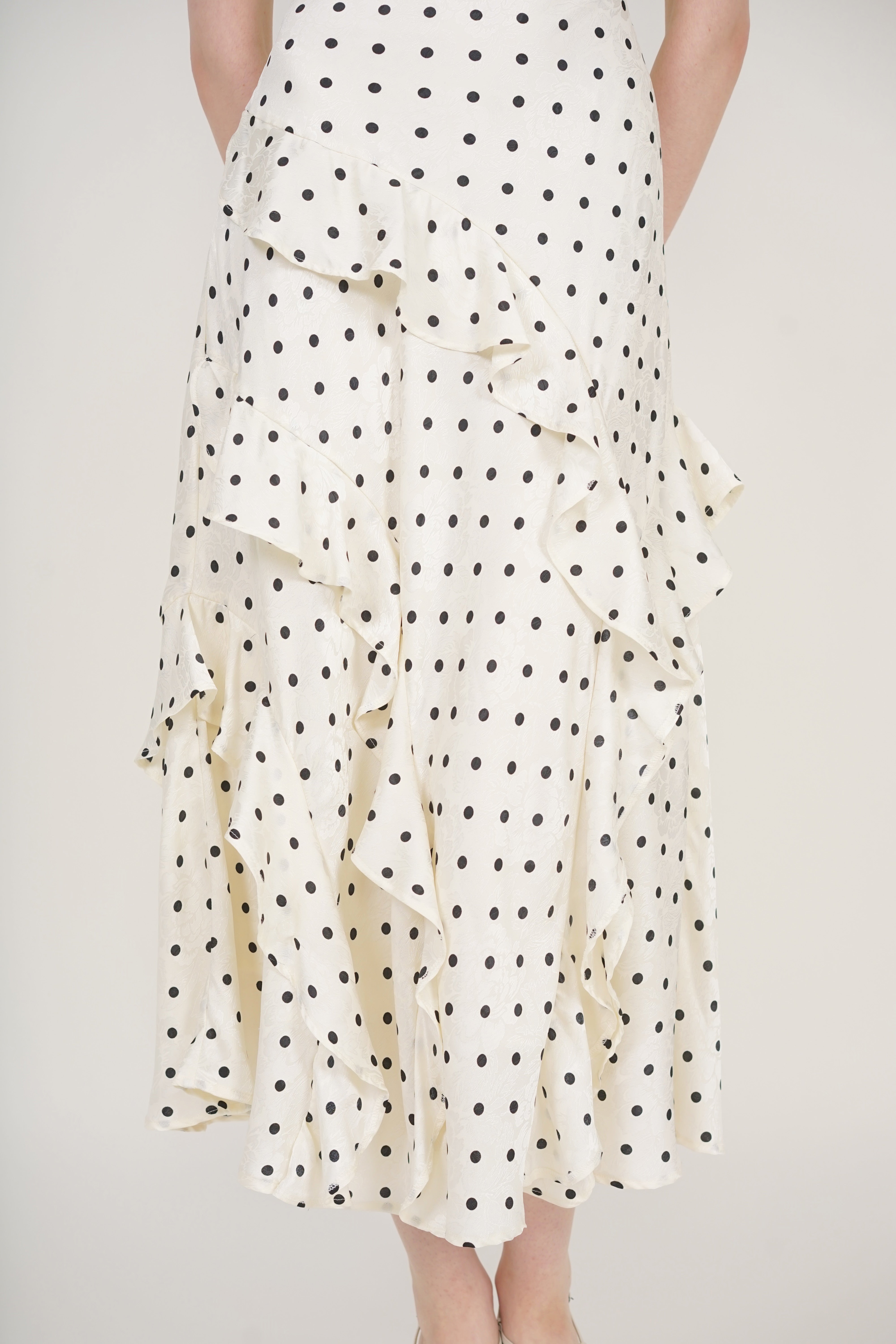 Cami Ruffled Maxi Dress in White Polka Dots