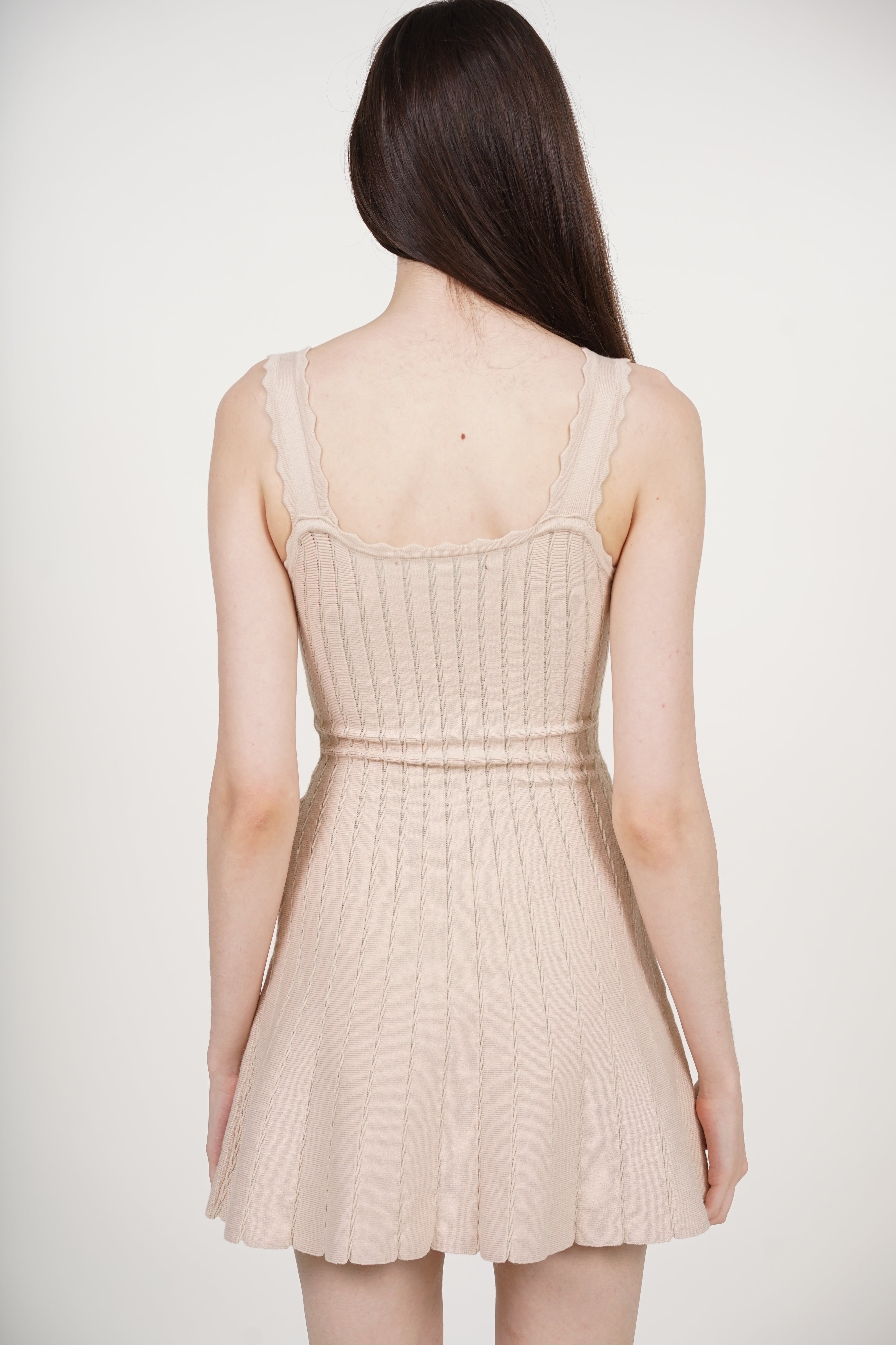 Knit Scallop Trim Flare Dress in Apricot
