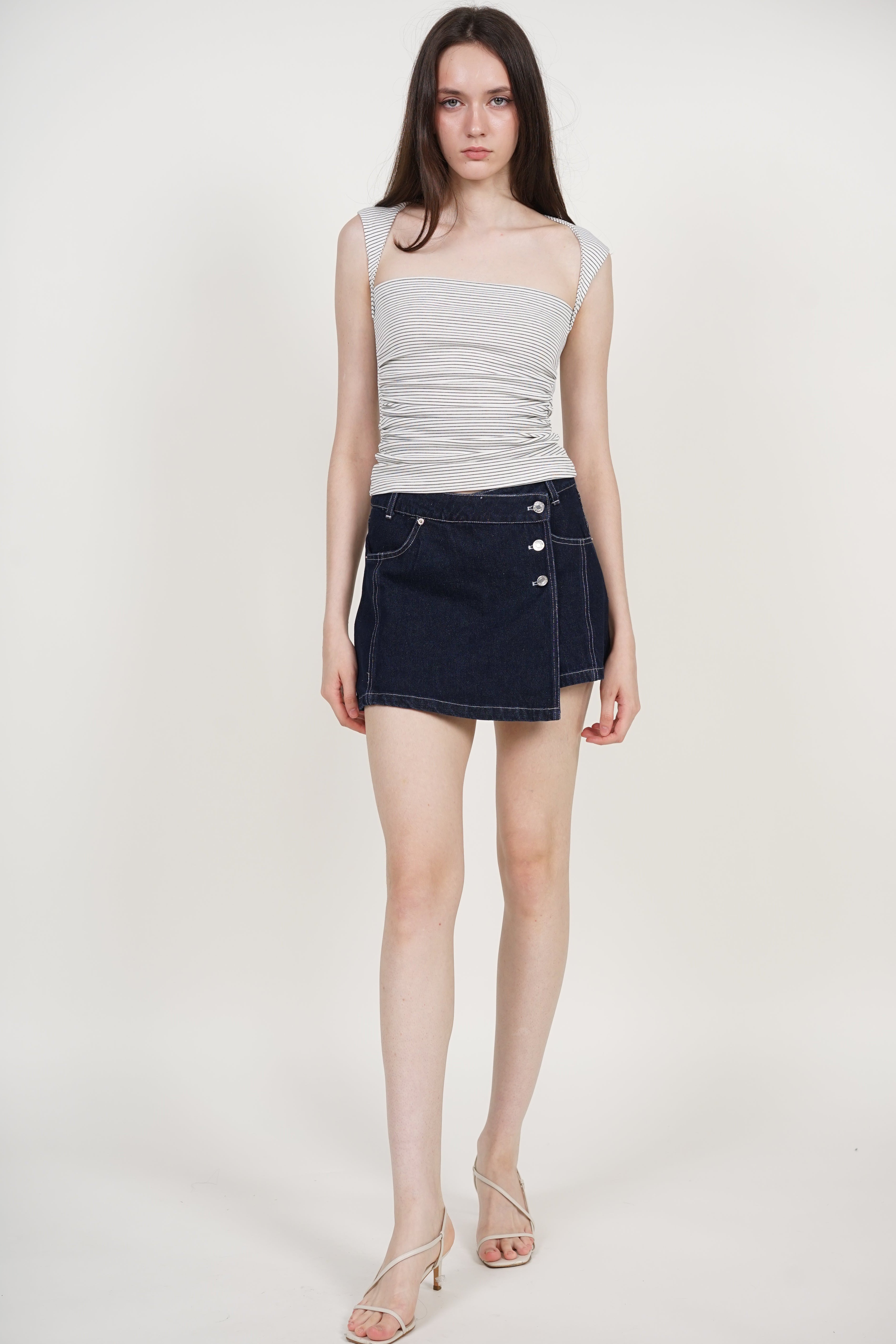 Button Wrap Skorts Denim in Dark Blue