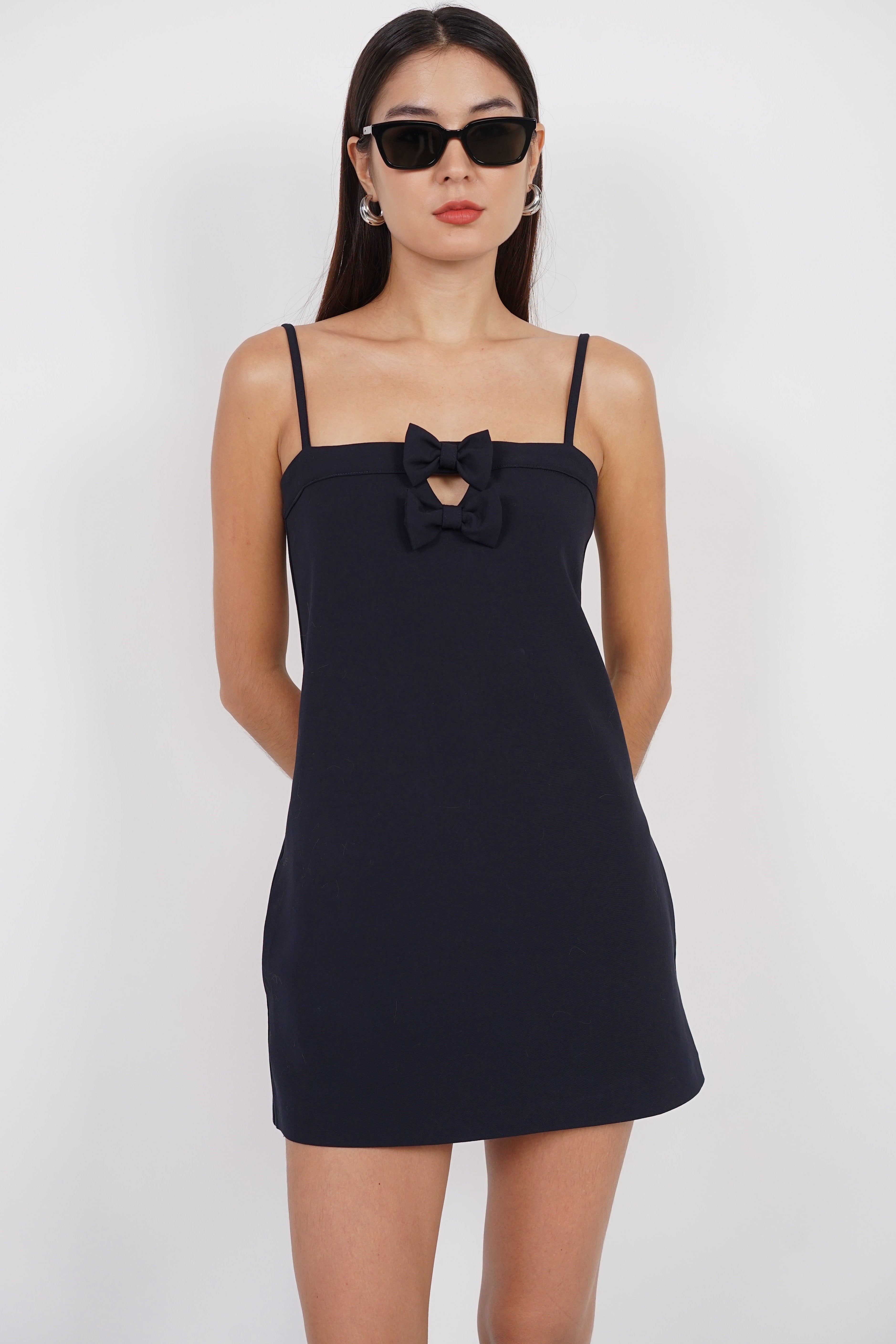 Bow Up Mini Dress in Midnight Black