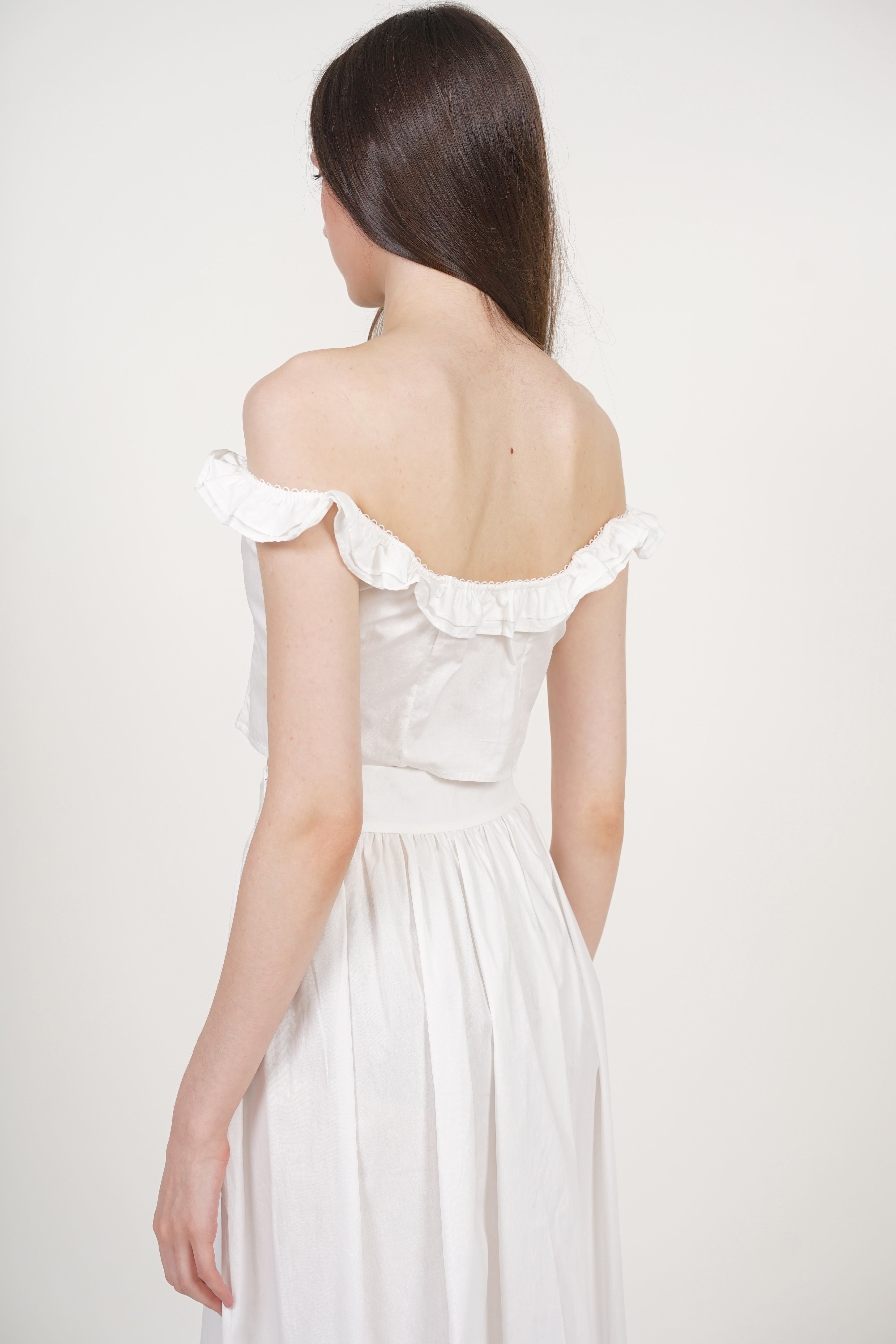 Ruffled Pintuck Strap Top in White