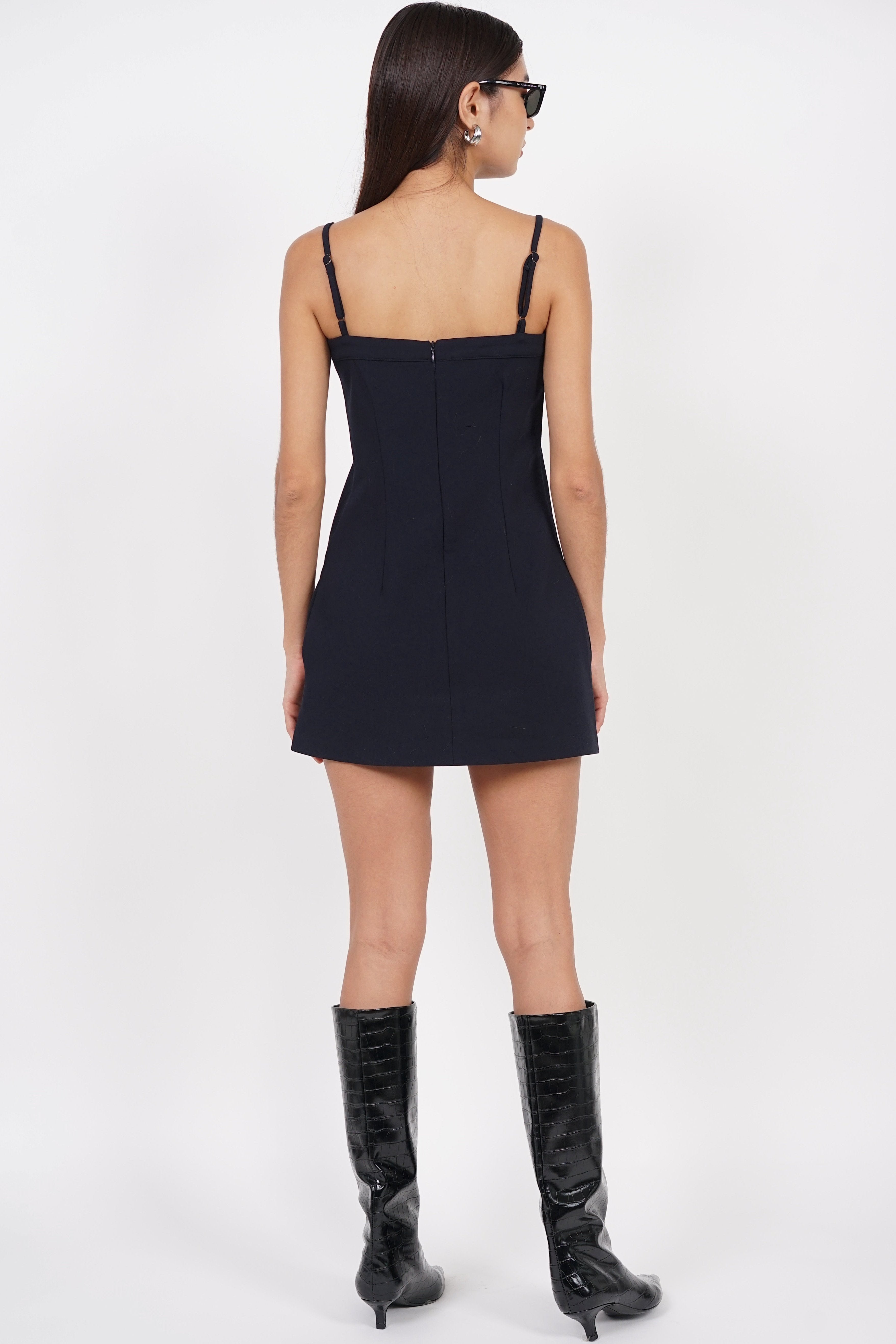 Bow Up Mini Dress in Midnight Black