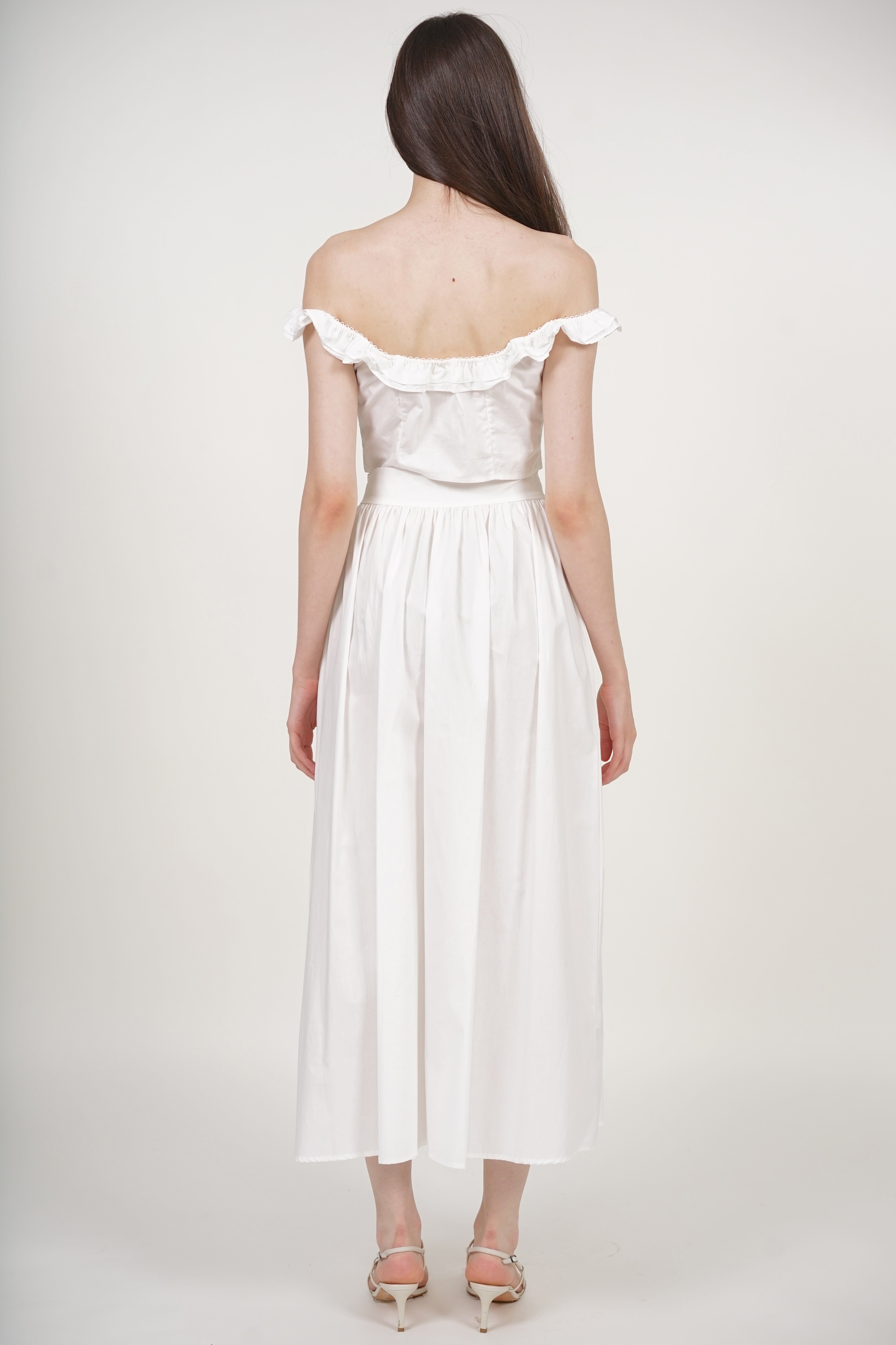 Gathered Flared Skirt in White