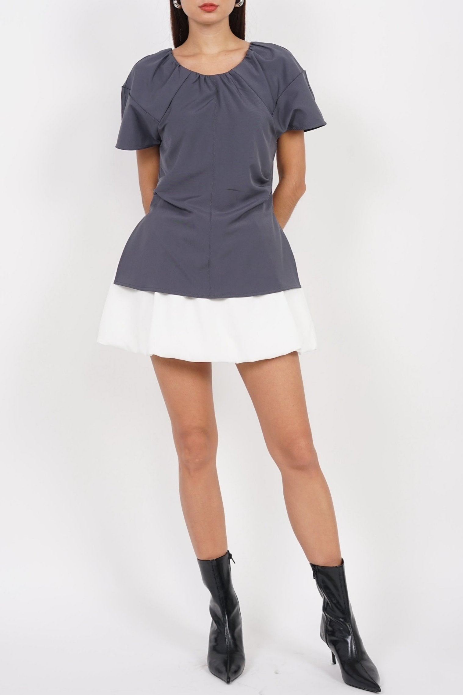 Gathered Scoop Neck Top in Grey