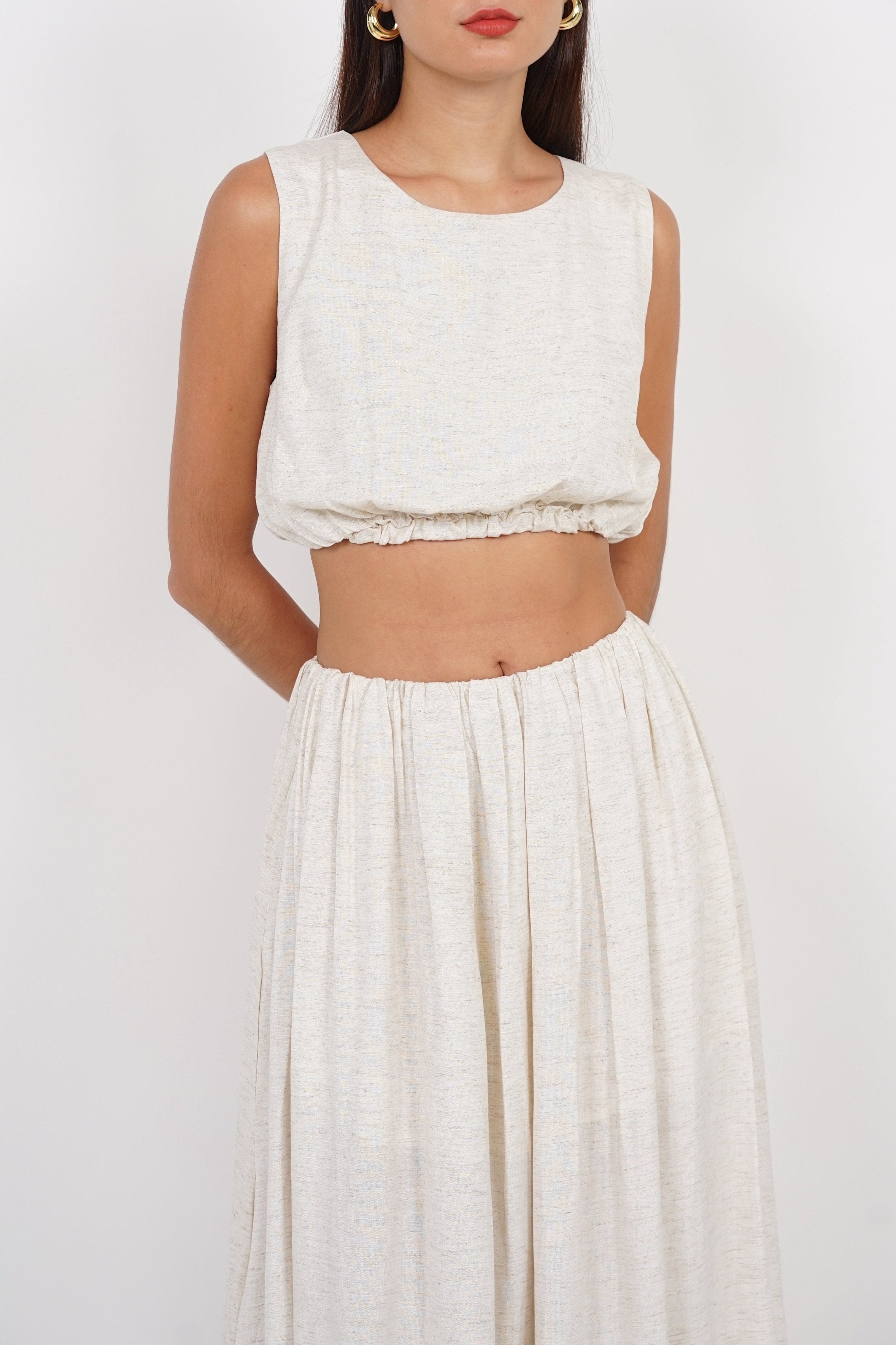 Elastic Gathered Waist Crop Top in Oat