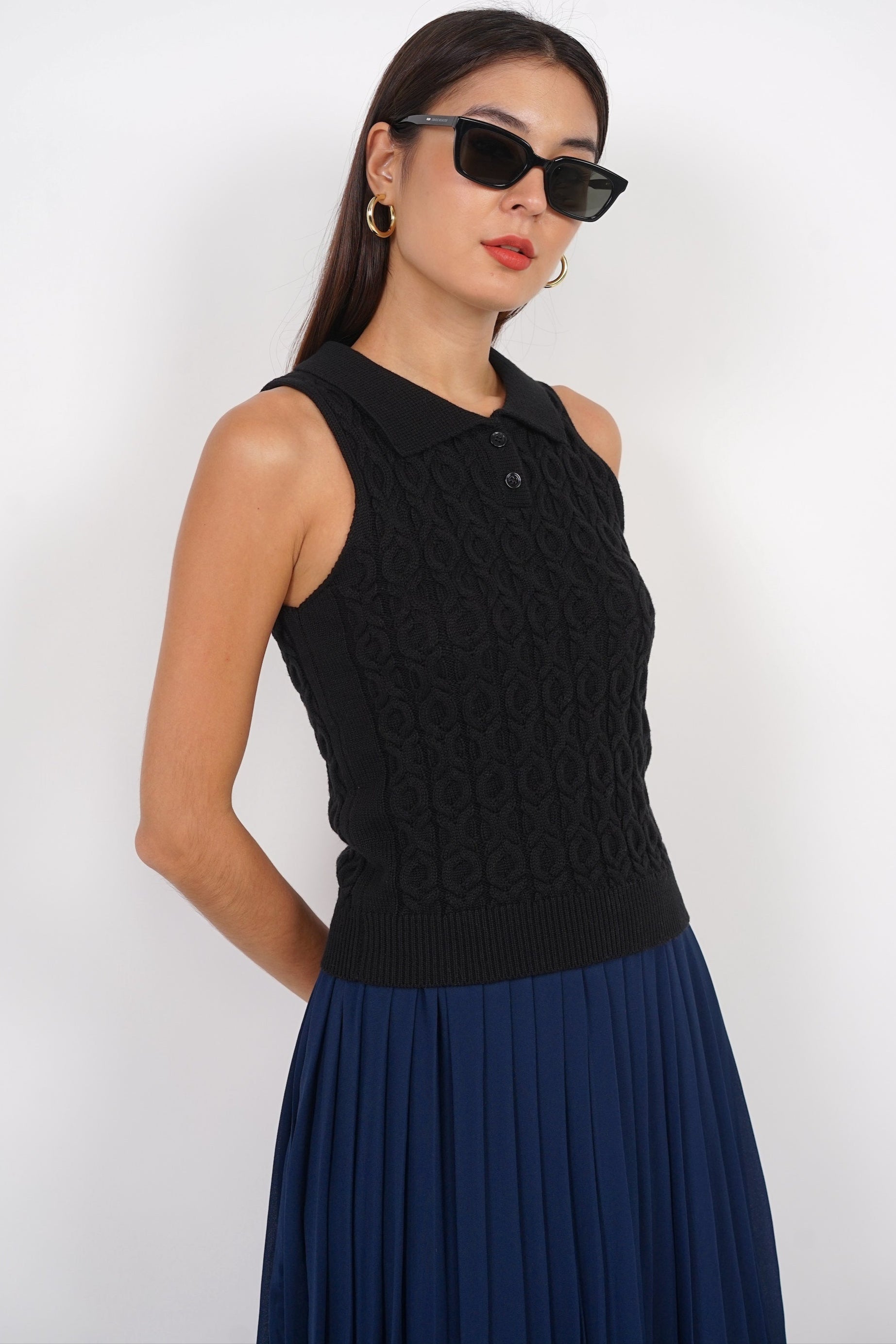 Halter Cable Knit Top in Black