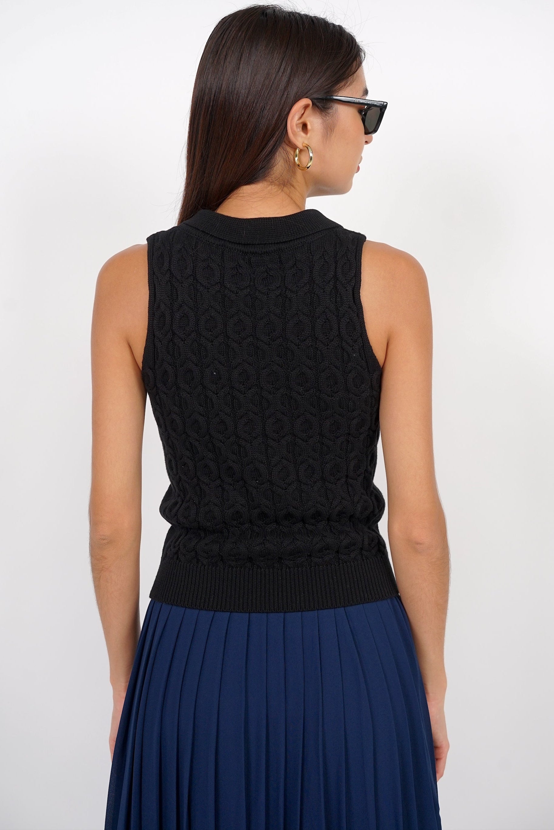 Halter Cable Knit Top in Black