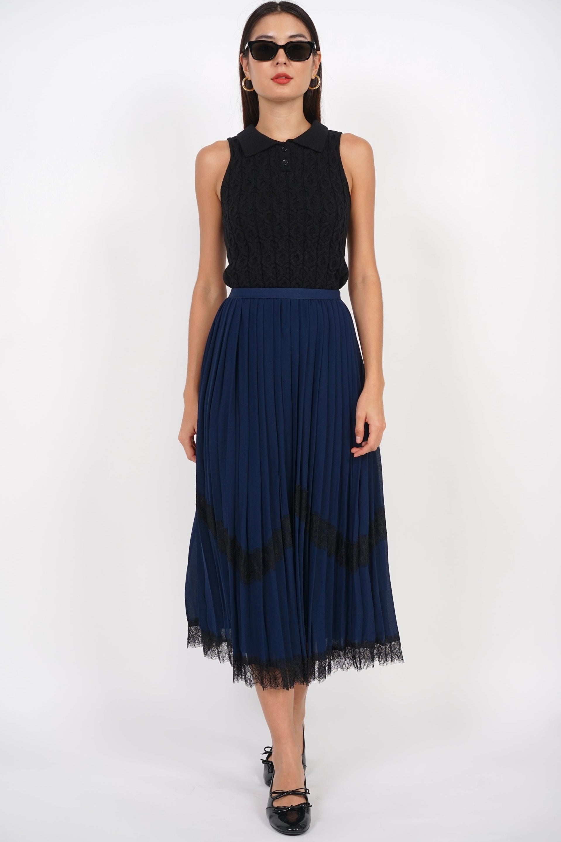 Halter Cable Knit Top in Black
