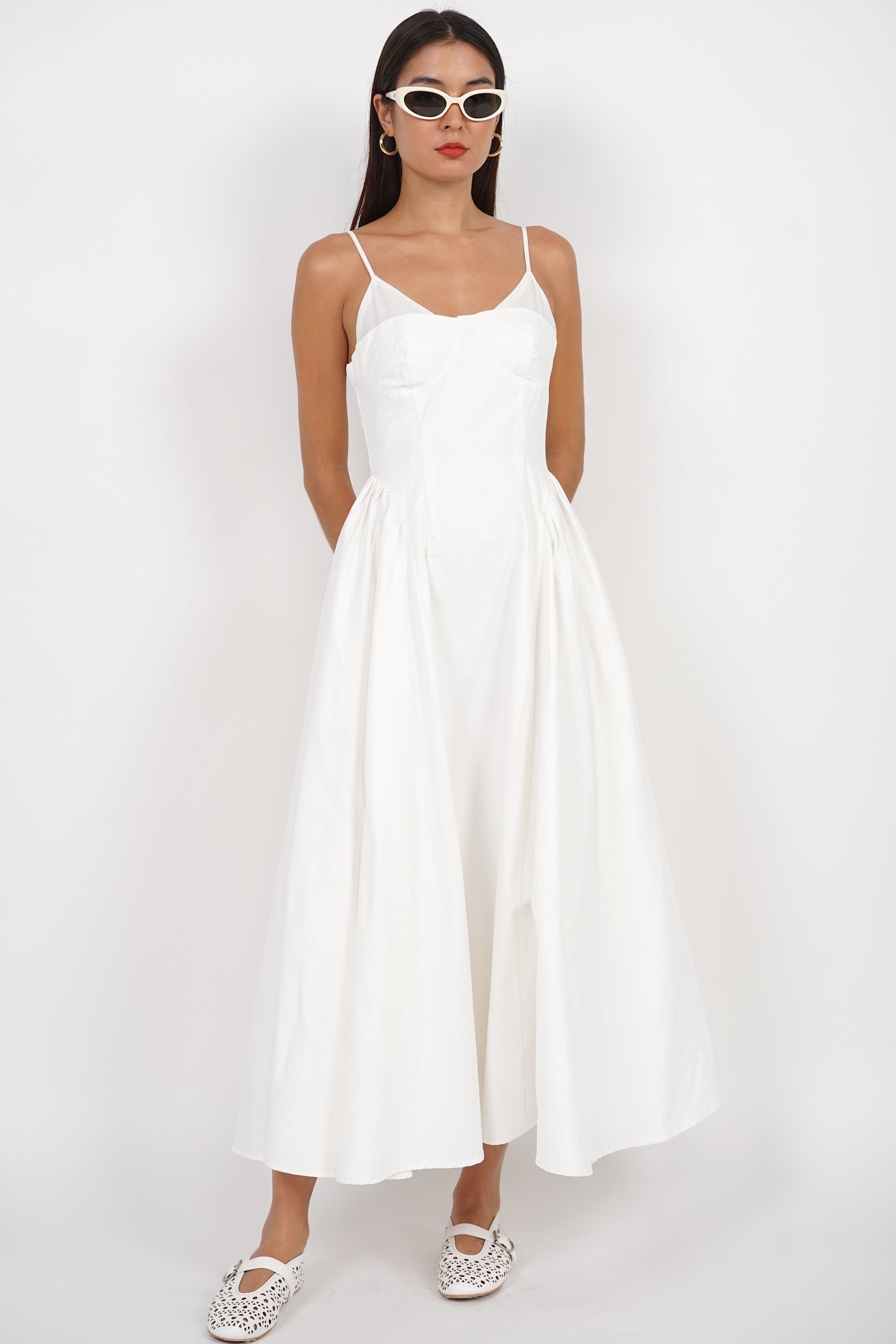 Bustier Gathered Dress in White