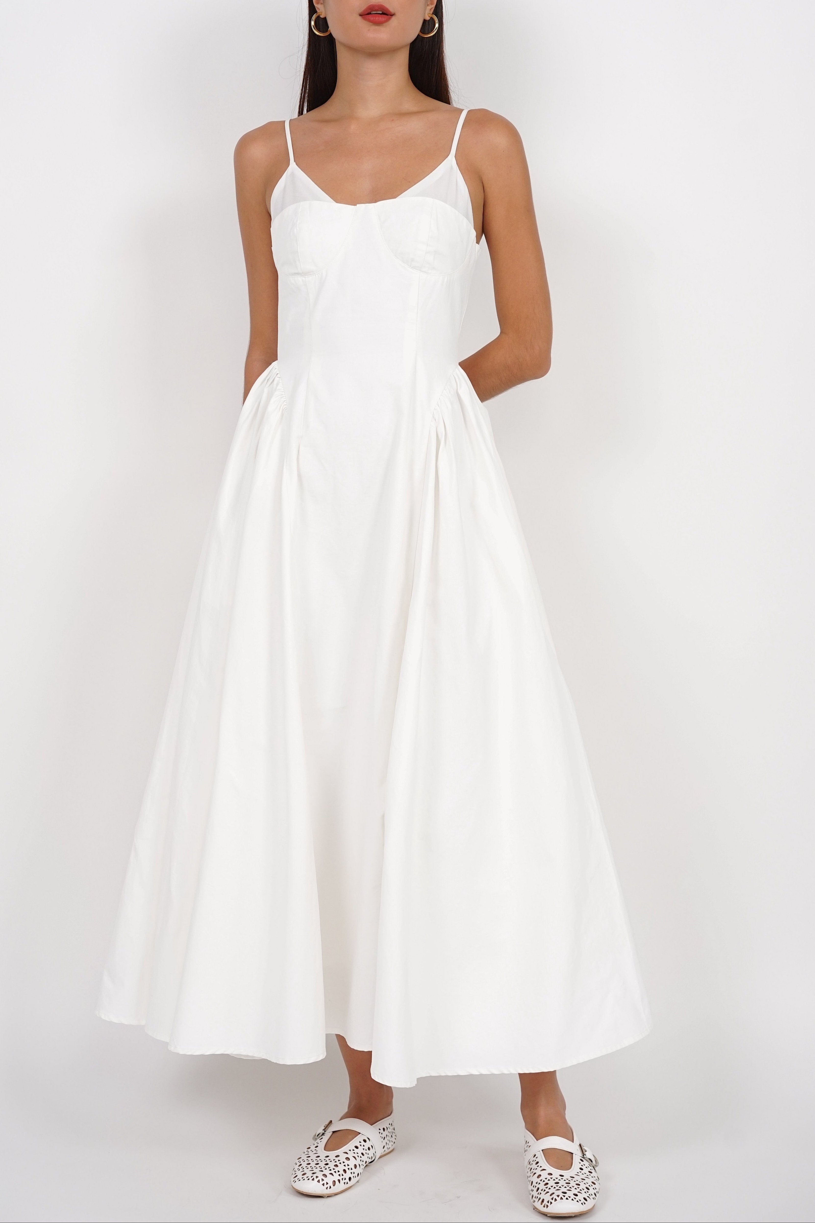 Bustier Gathered Dress in White
