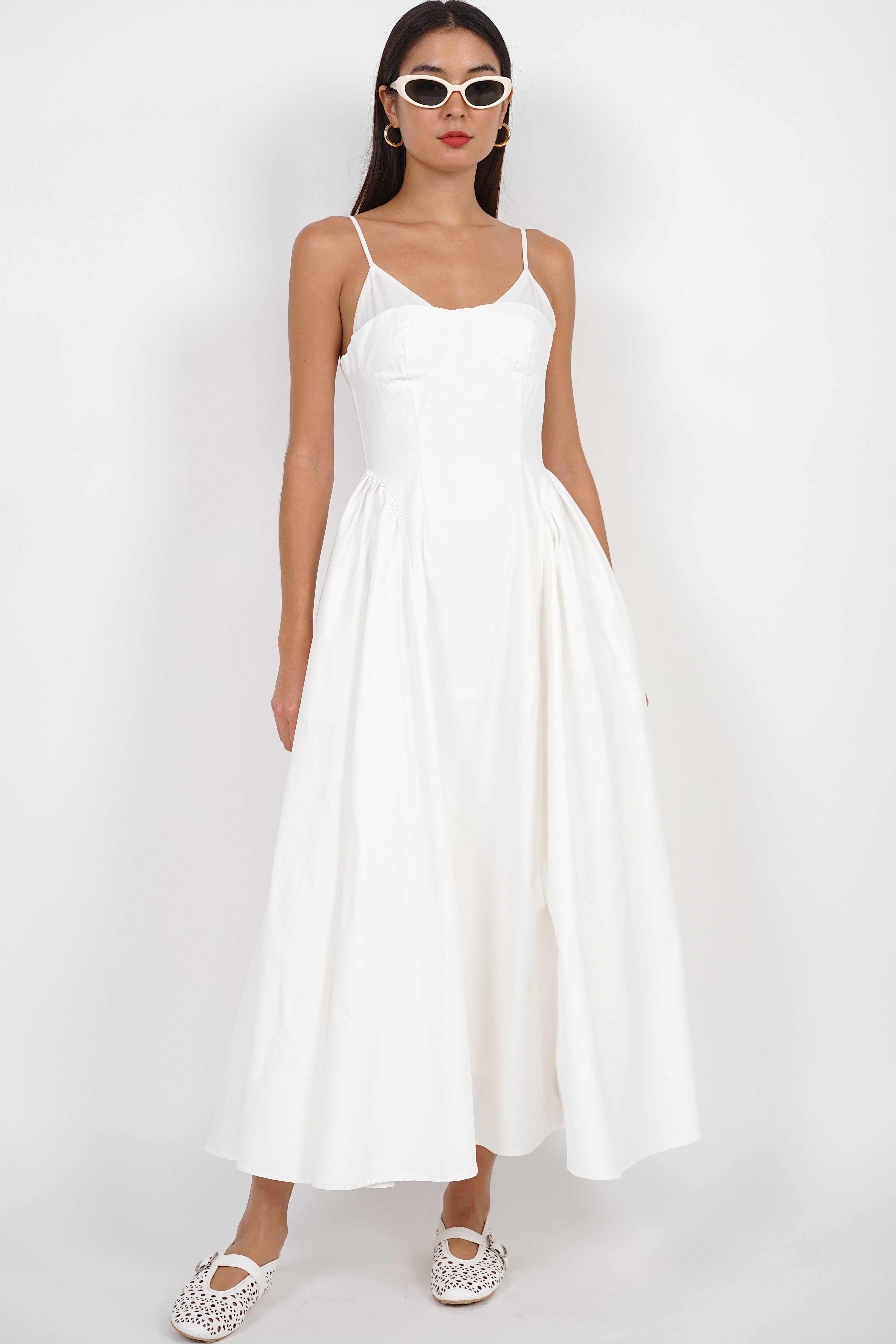 Bustier Gathered Dress in White