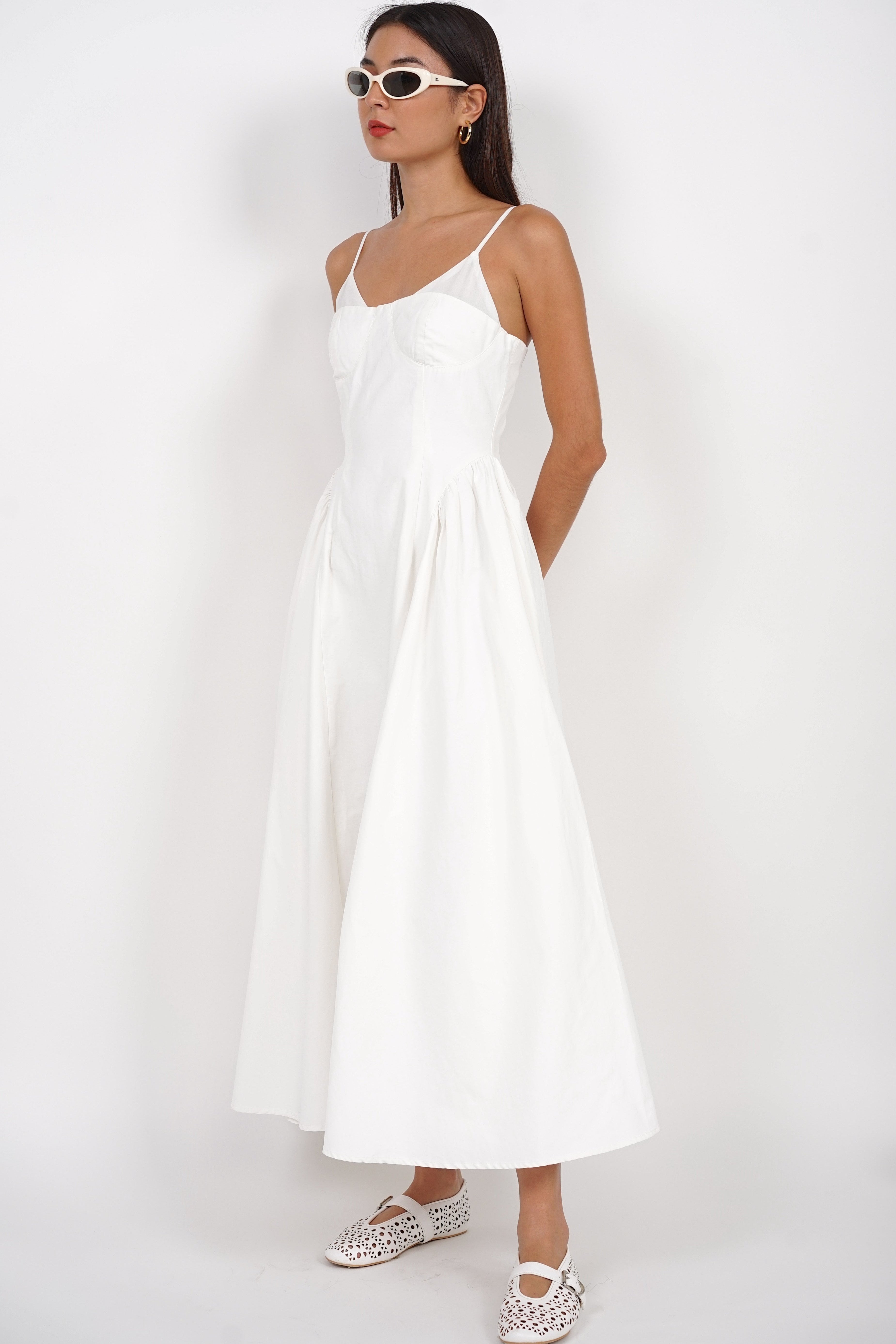 Bustier Gathered Dress in White