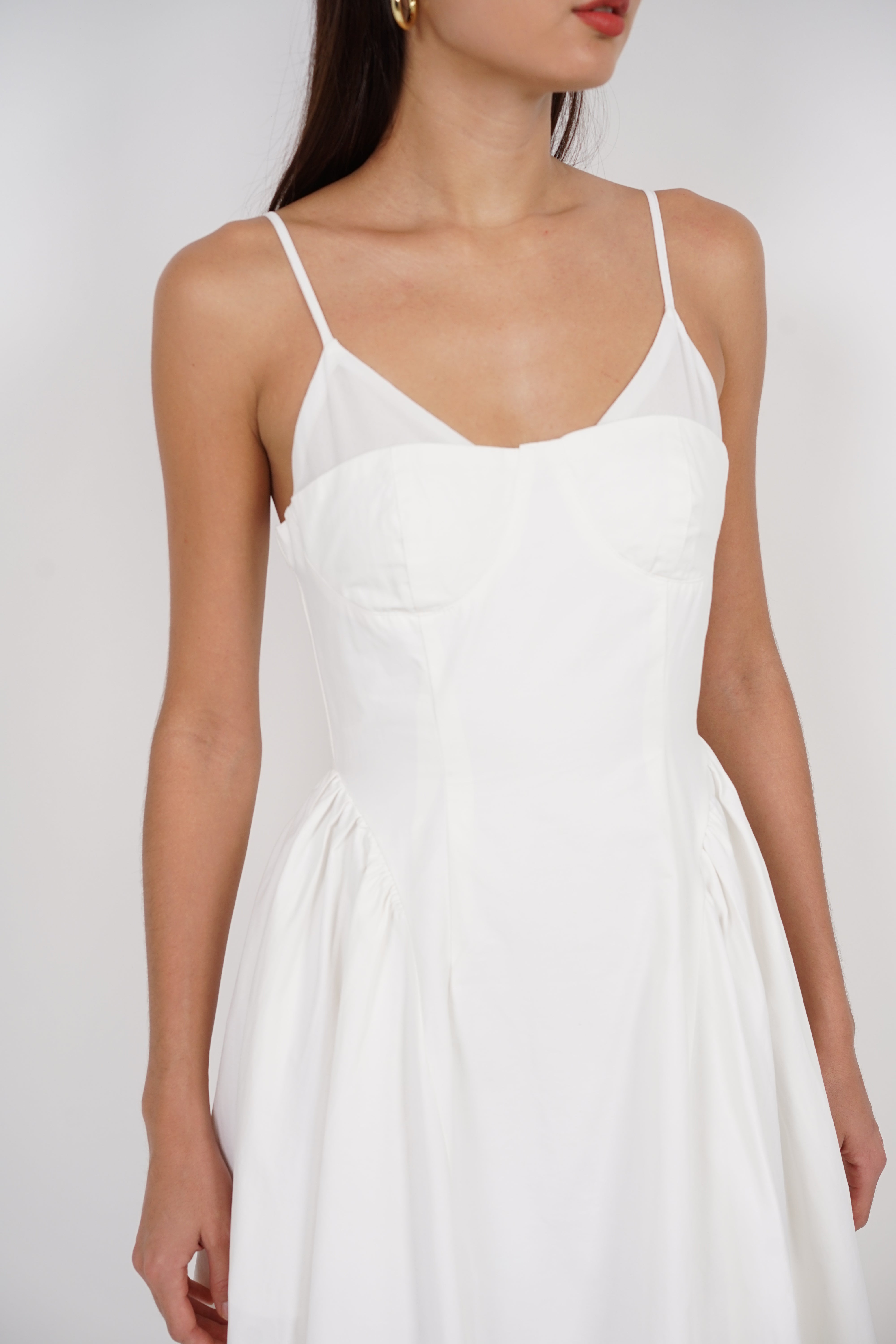 Bustier Gathered Dress in White