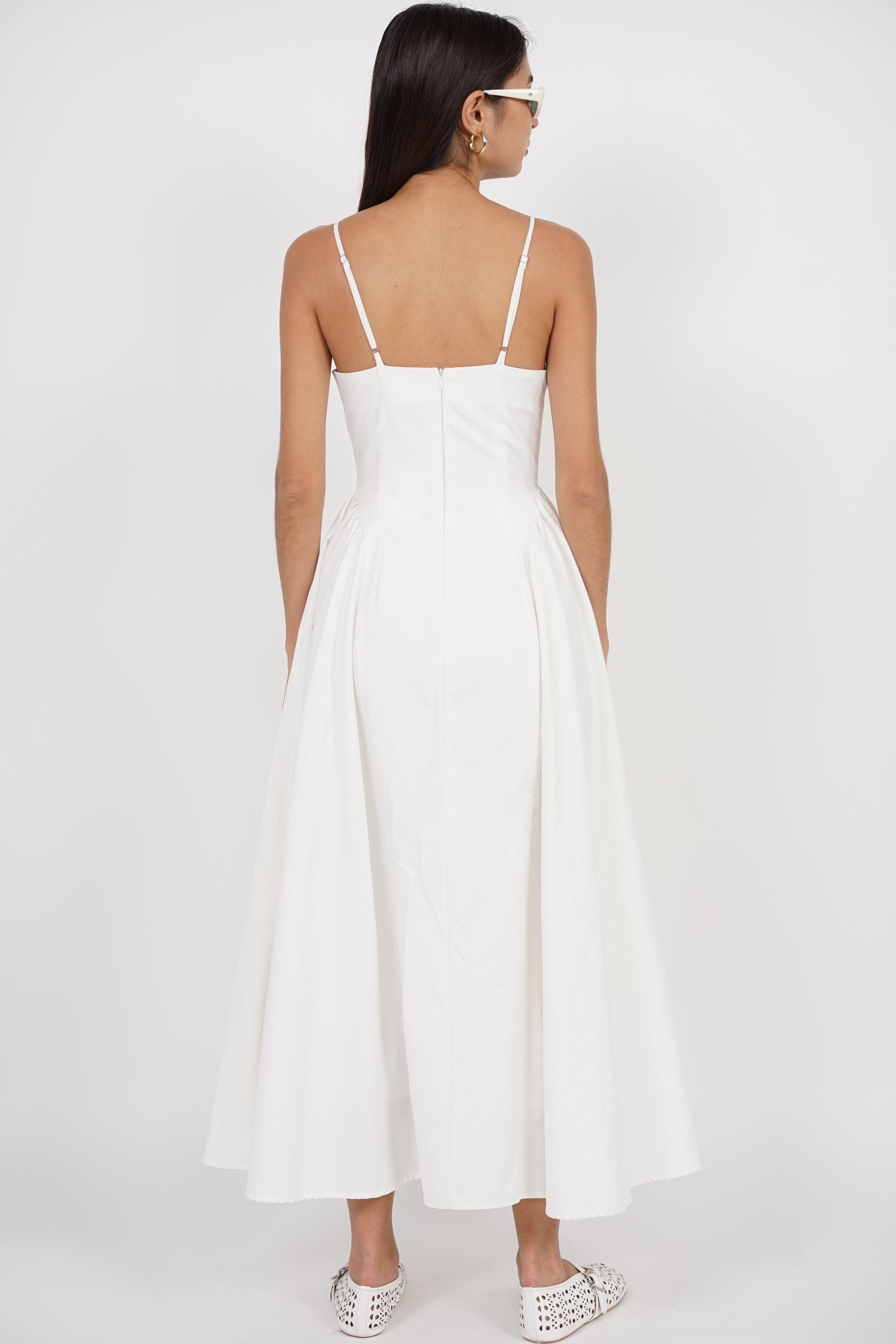 Bustier Gathered Dress in White