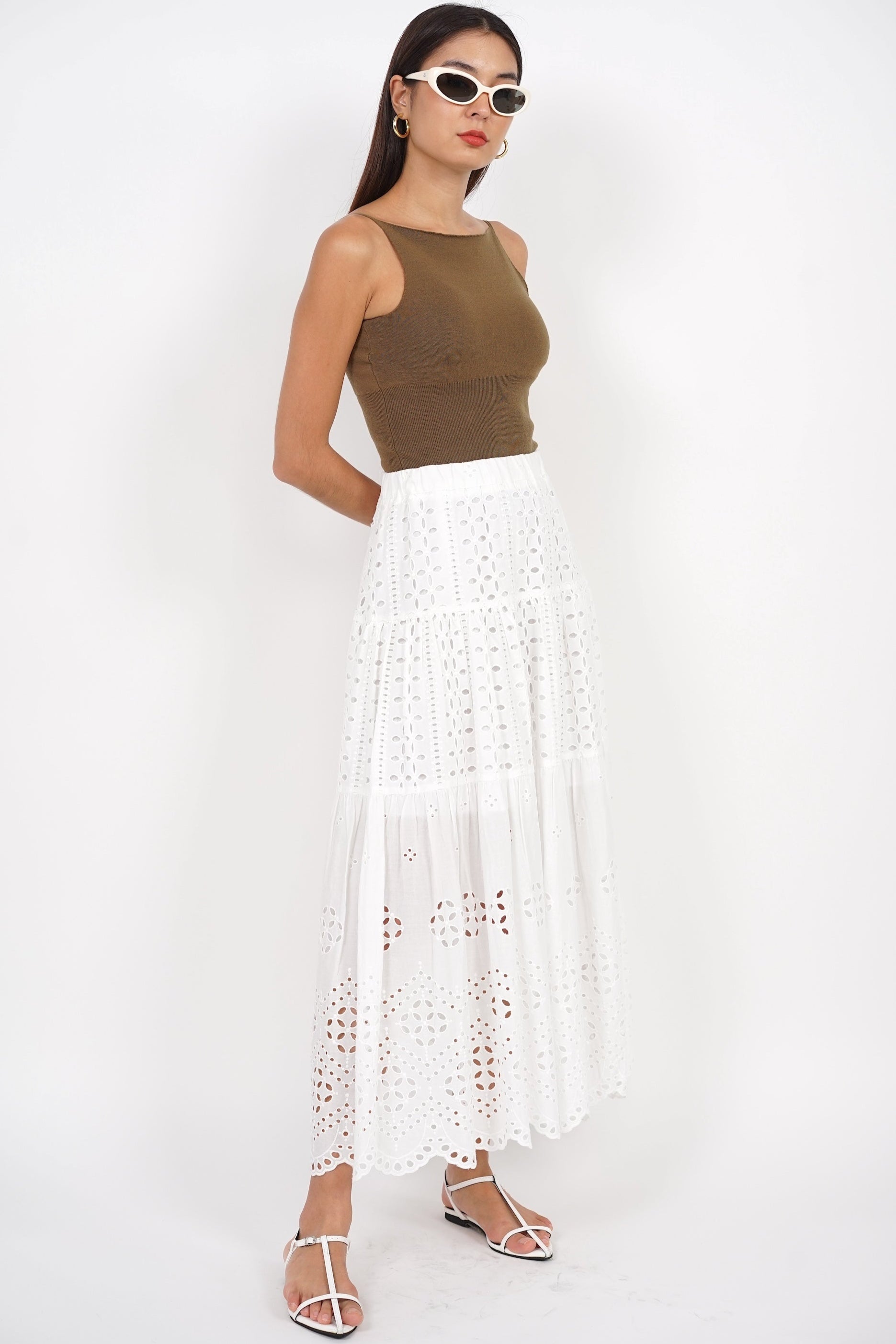 Padded Halter Neck Knit Top in Olive