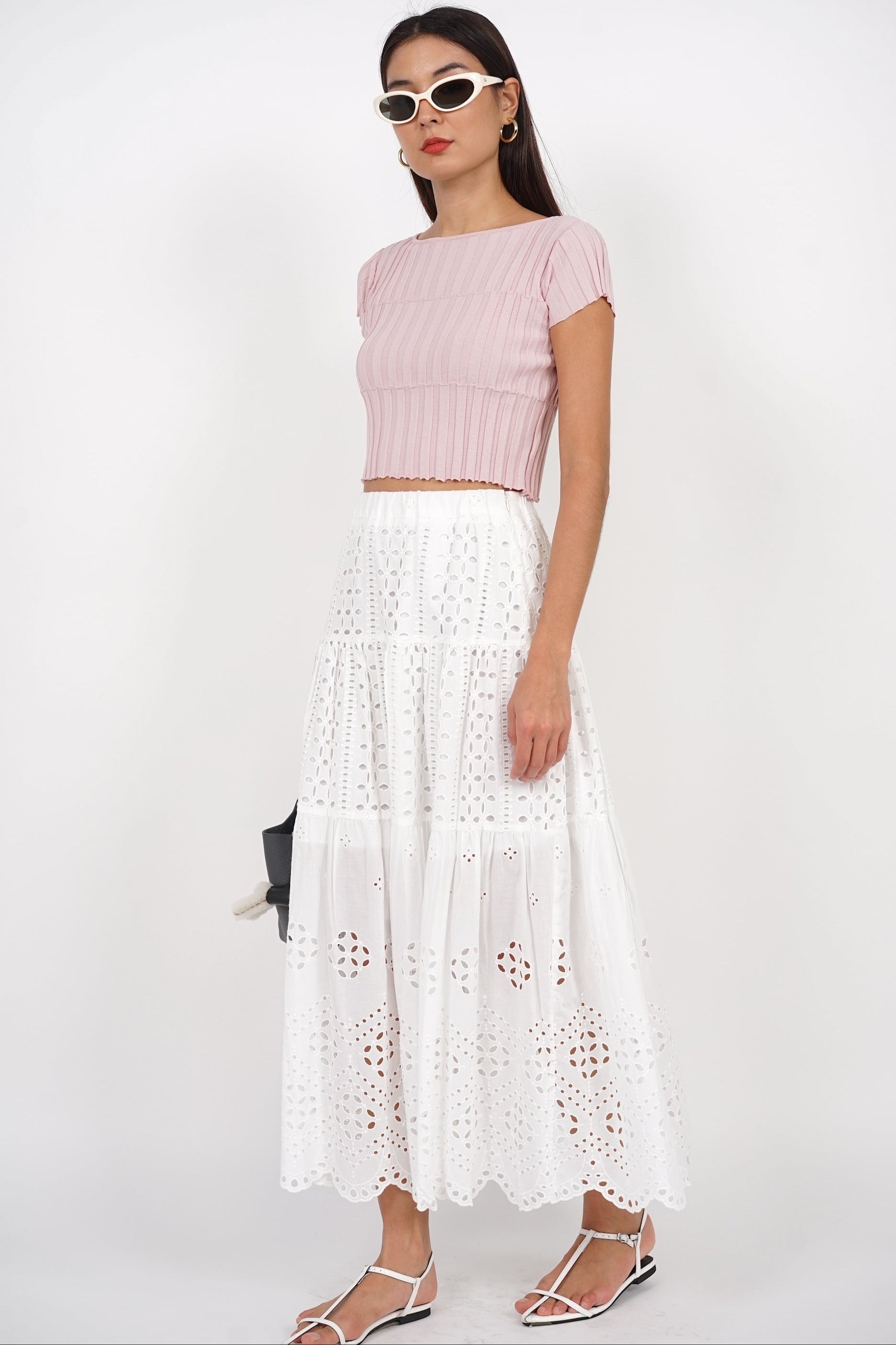 Eyelet Tiered Skirt in White
