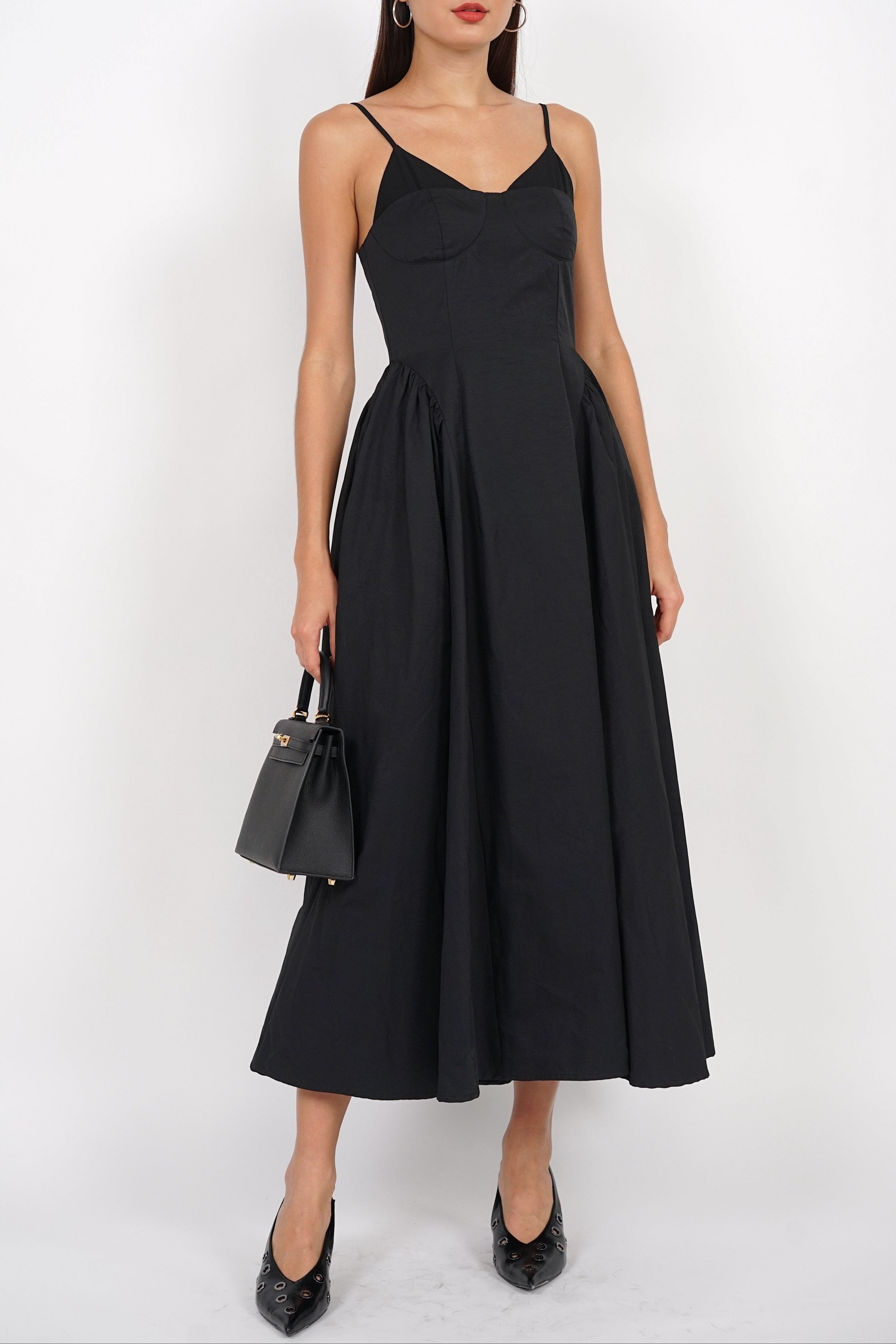 Bustier Gathered Dress in Black