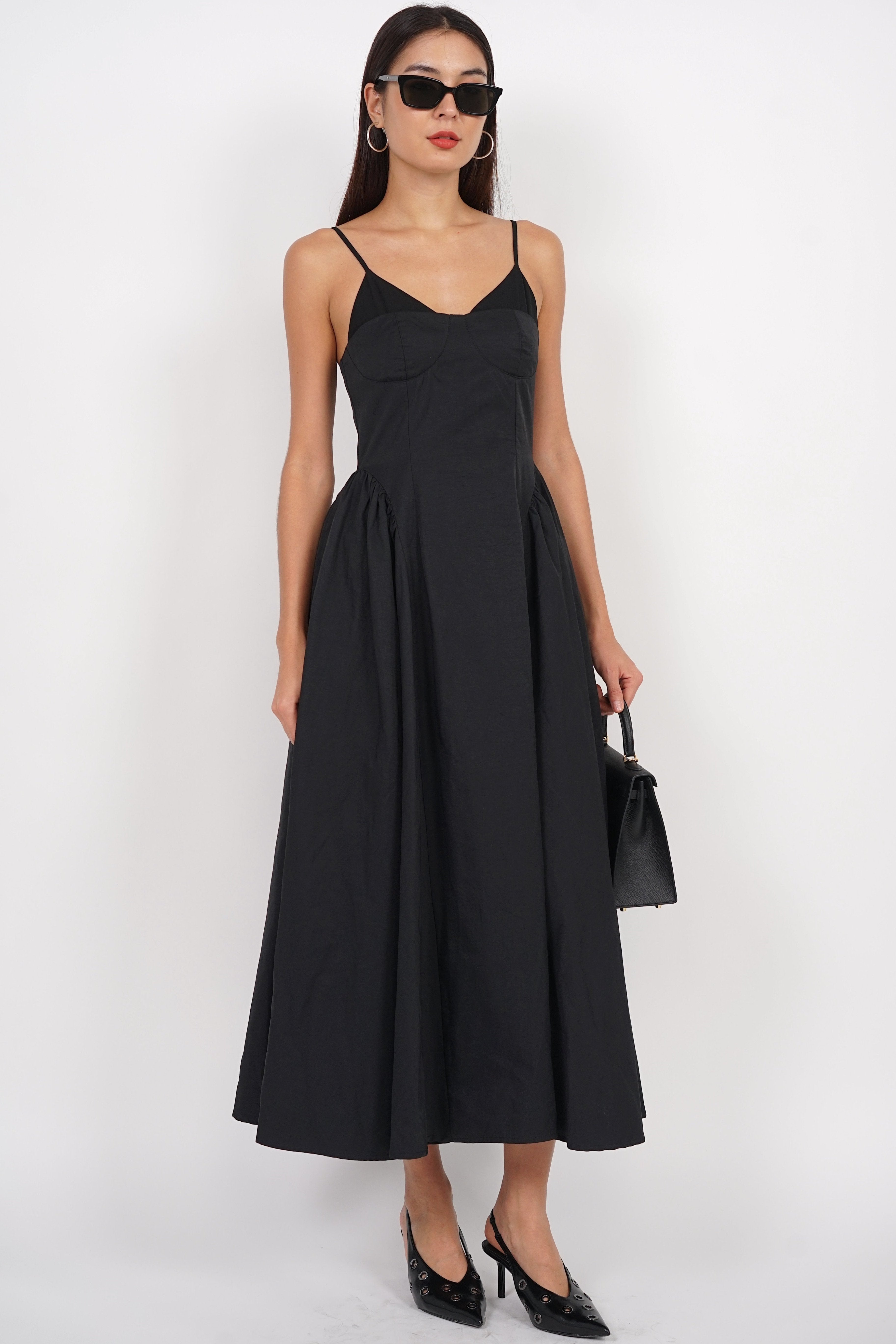 Bustier Gathered Dress in Black