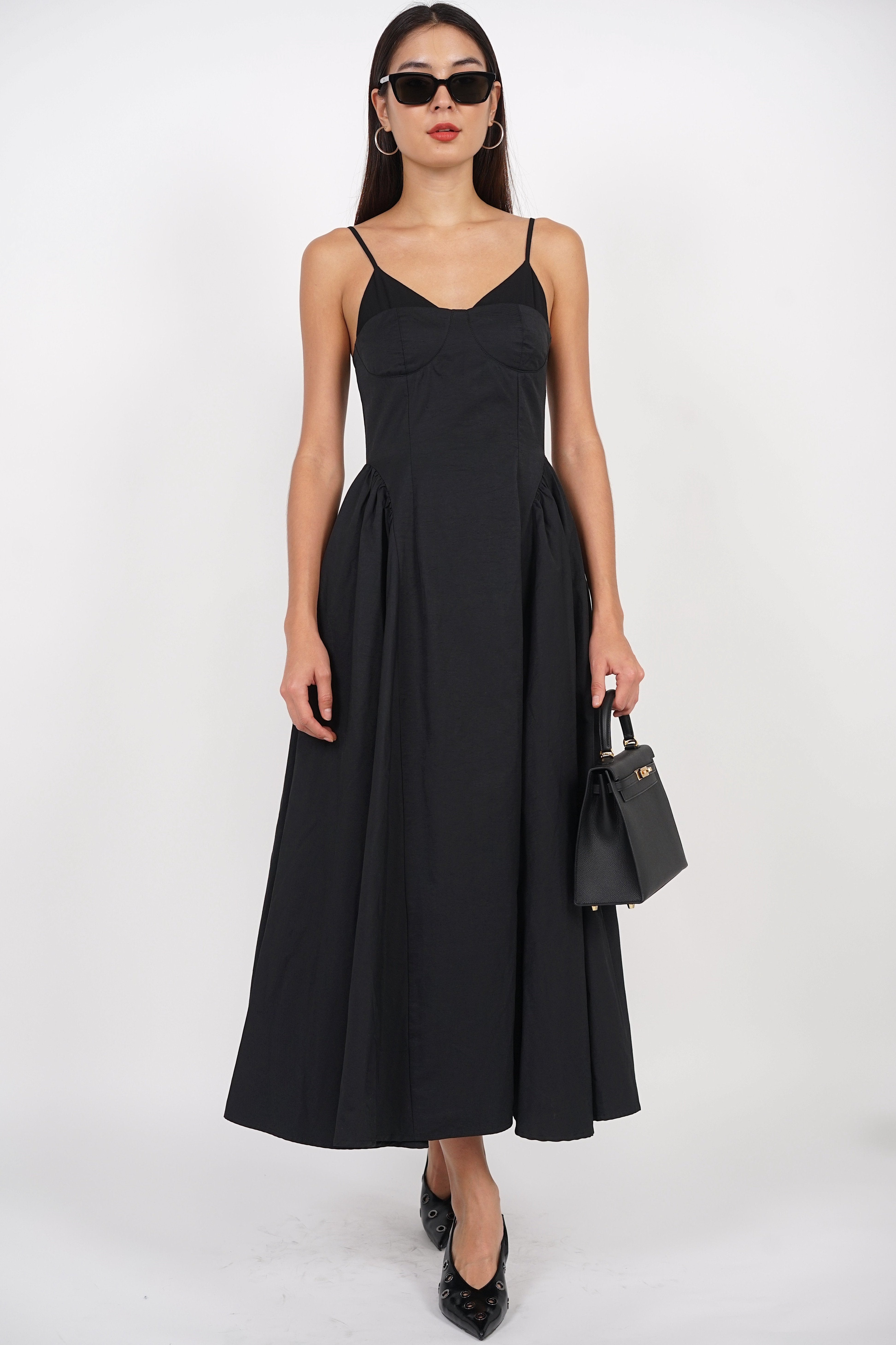 Bustier Gathered Dress in Black