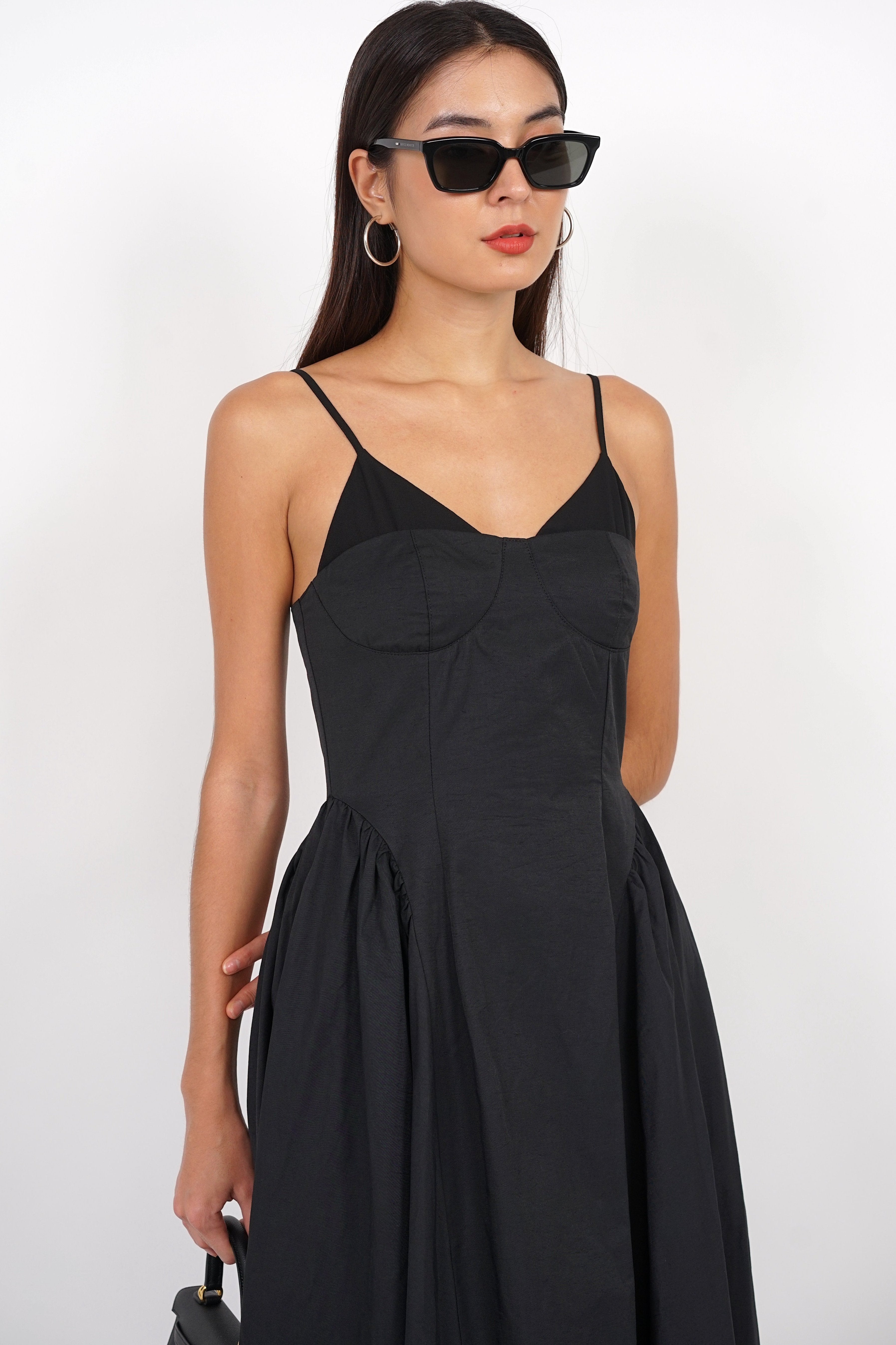 Bustier Gathered Dress in Black