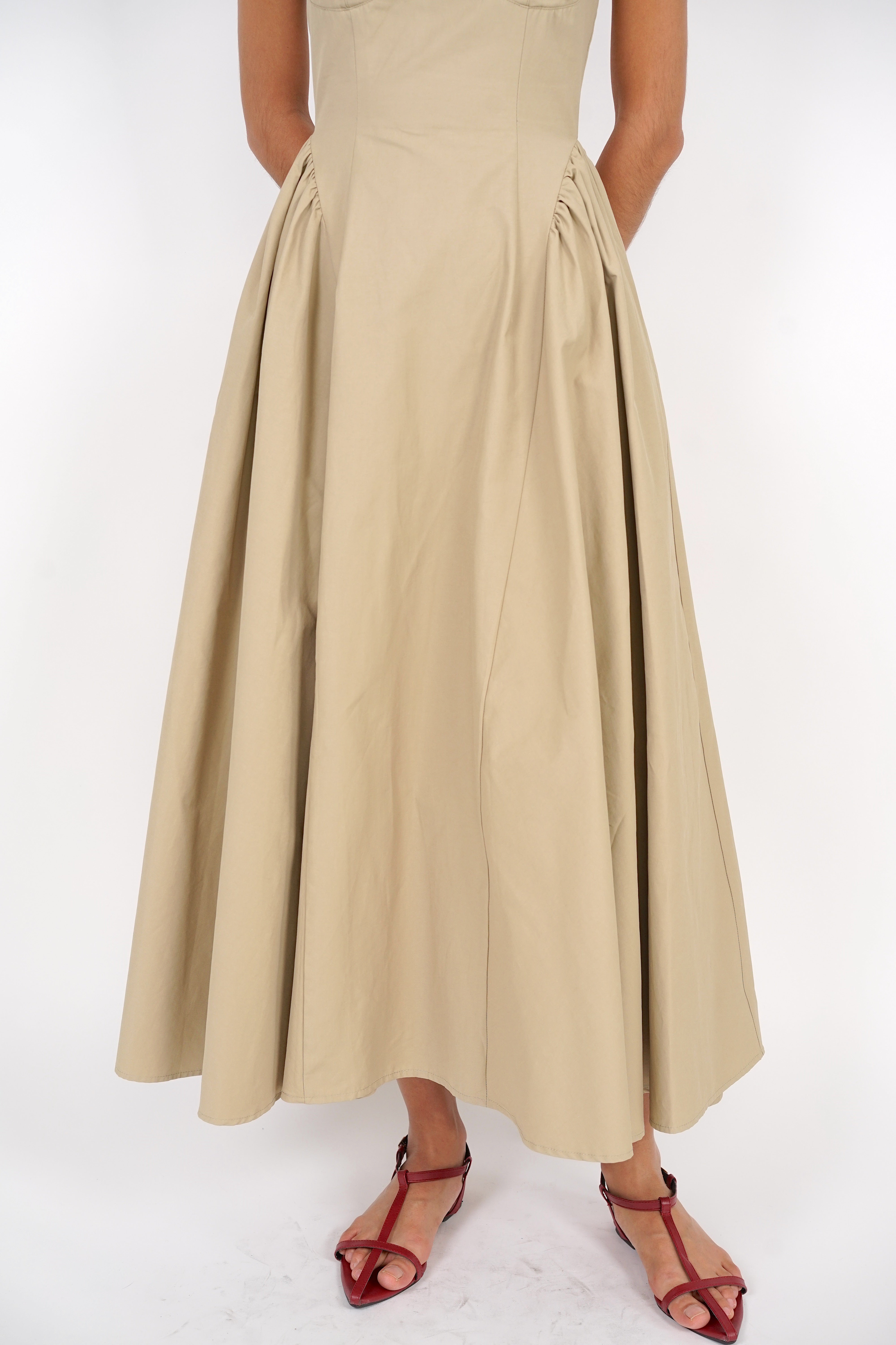 Bustier Gathered Dress in Khaki