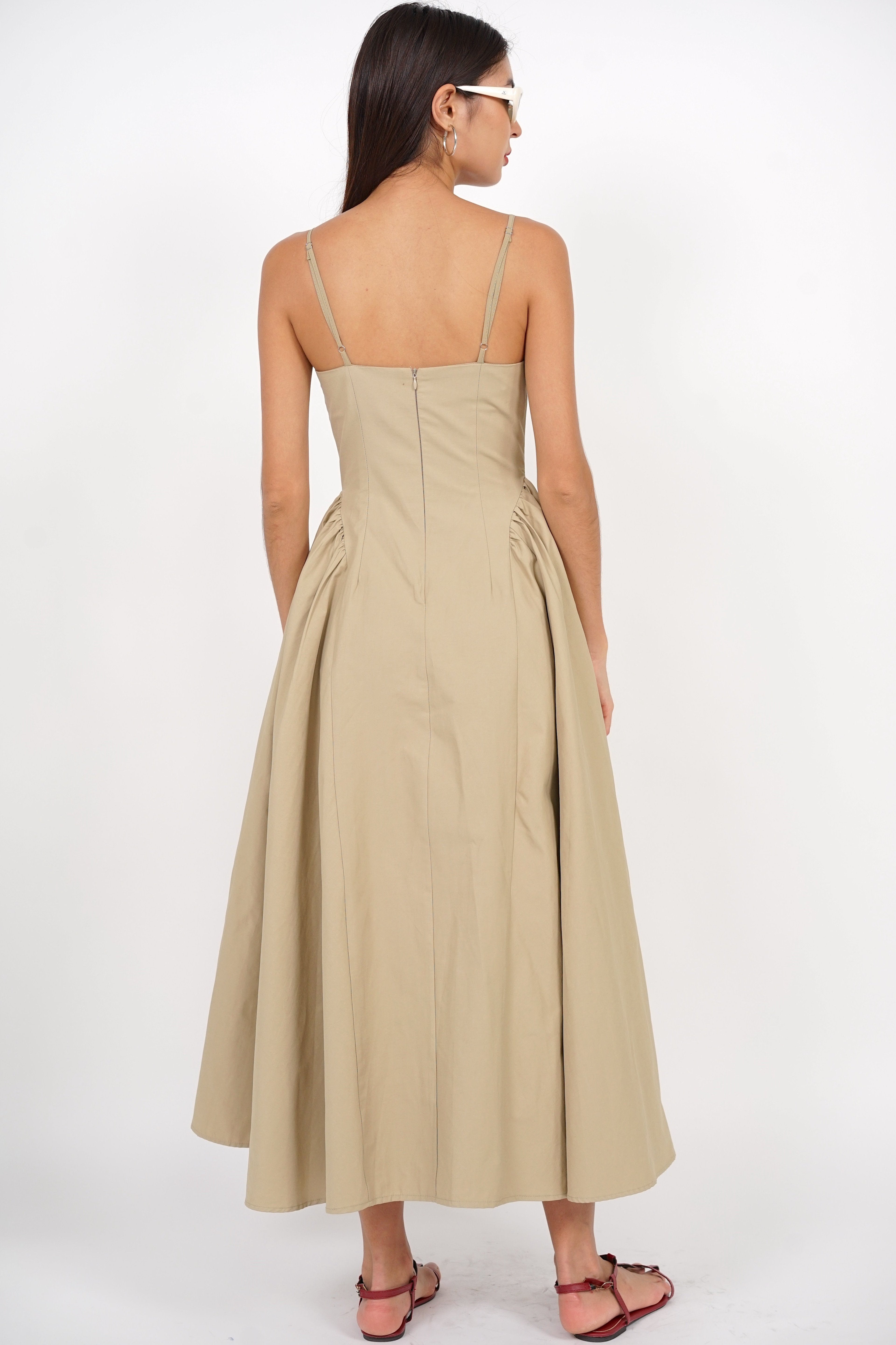Bustier Gathered Dress in Khaki