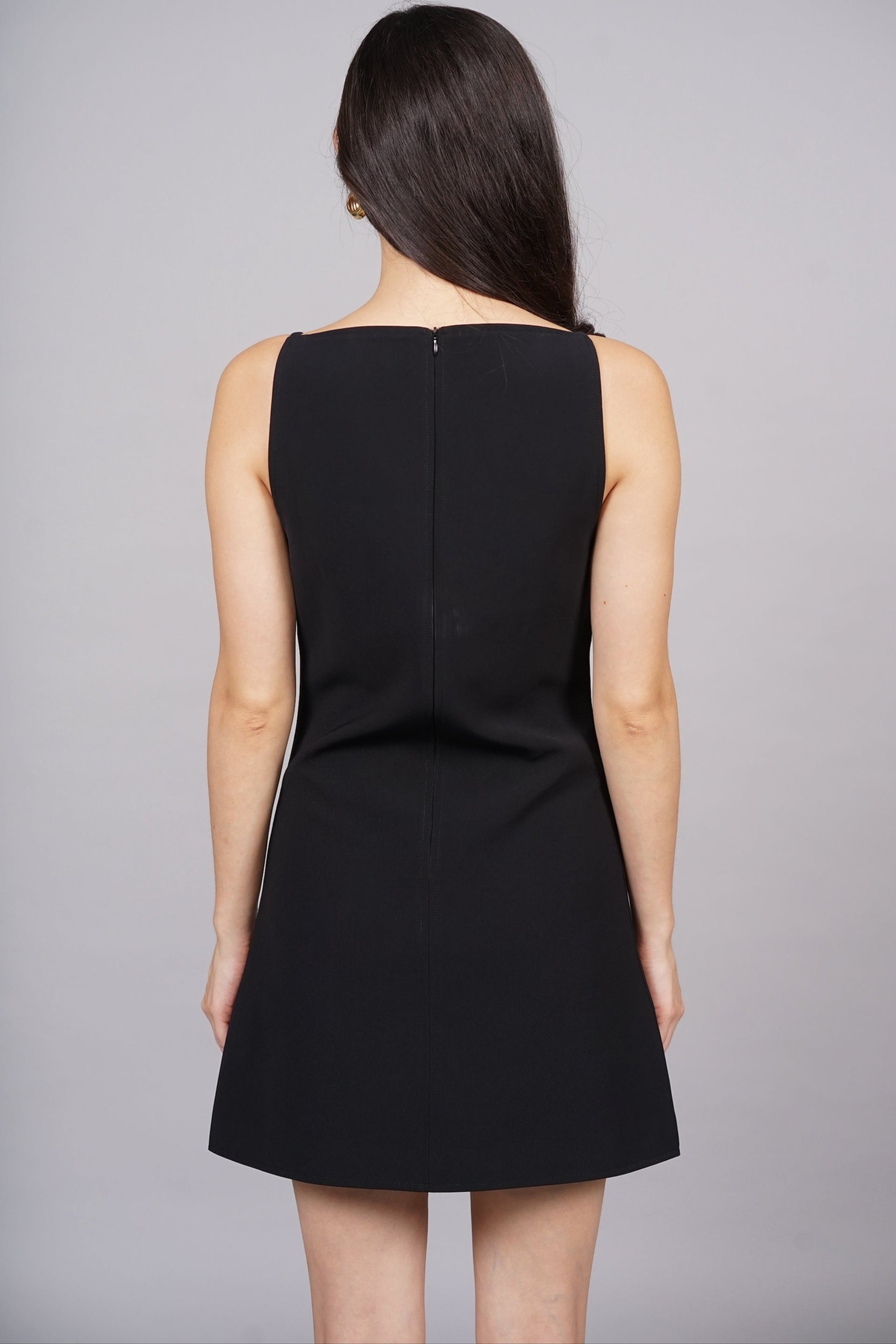 Boat Neck Mini Dress in Black