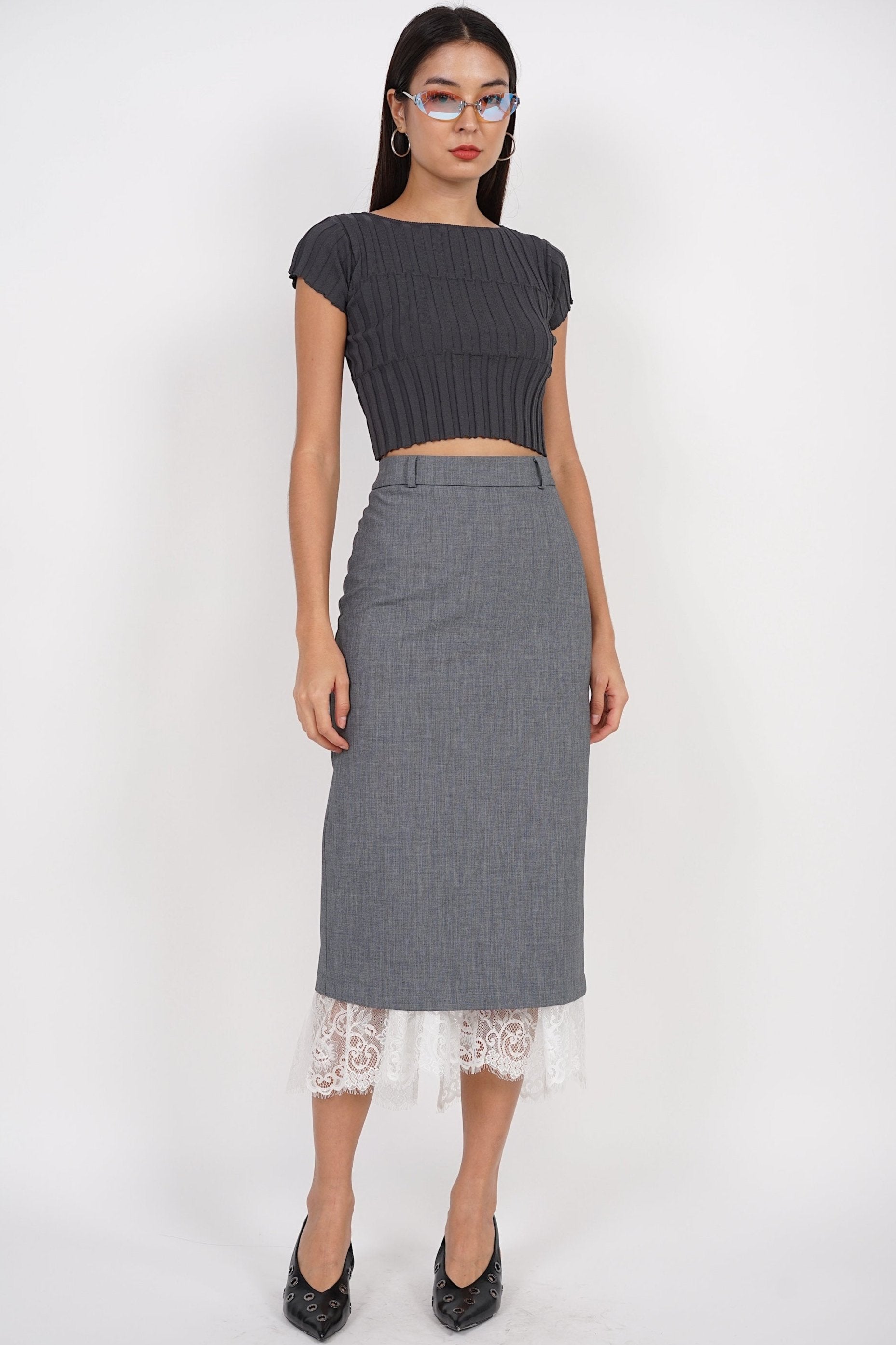 Dreamy Lace Skirt in Heather Grey