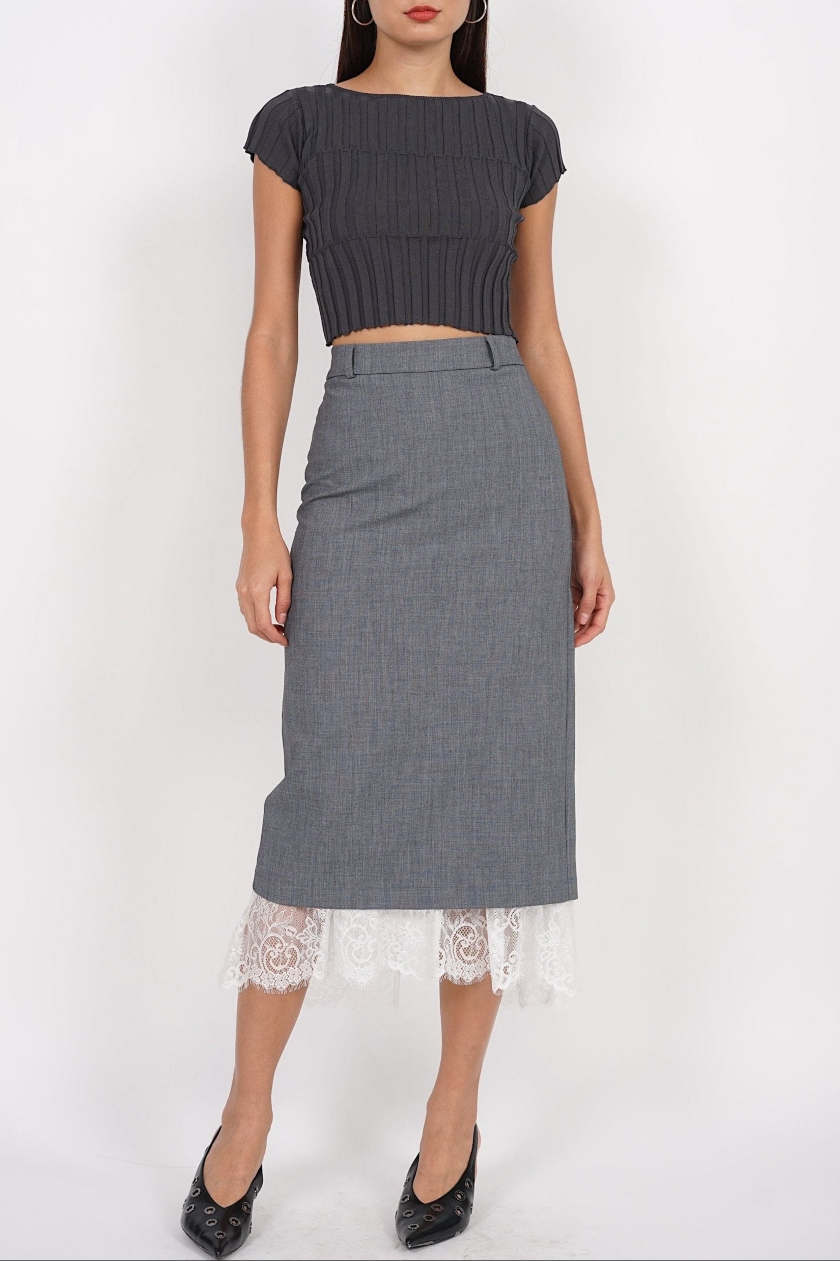 Dreamy Lace Skirt in Heather Grey