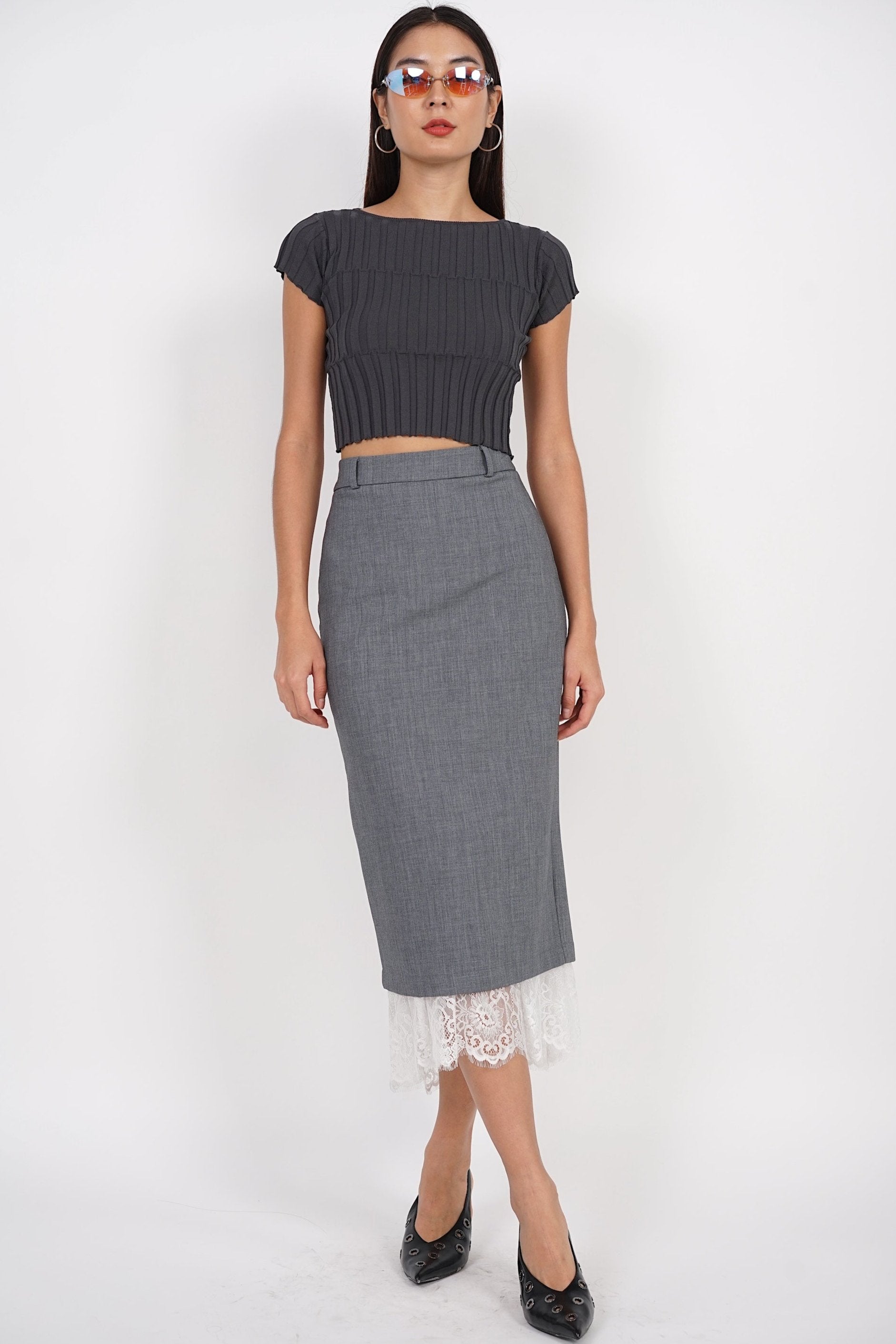 Dreamy Lace Skirt in Heather Grey