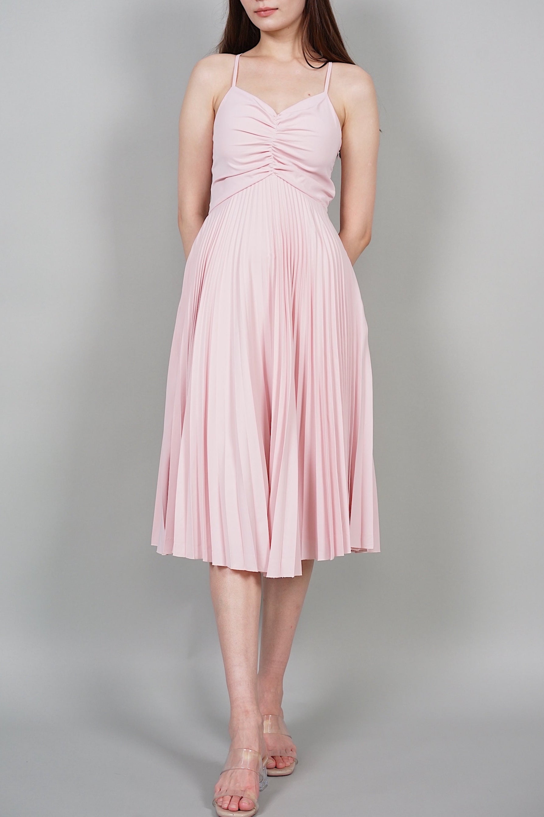 Tessa Pleated Dress in Powder Pink