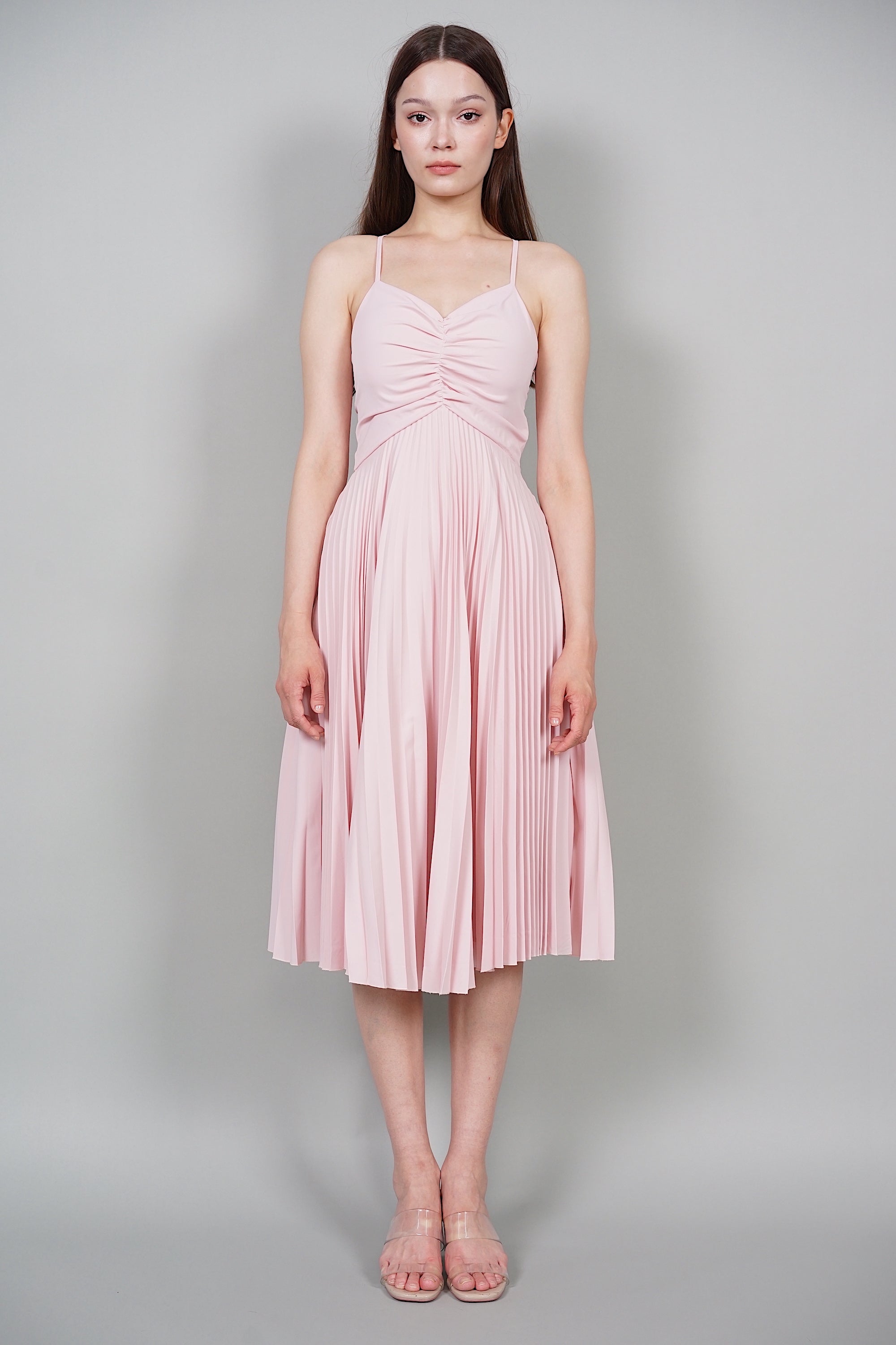 Tessa Pleated Dress in Powder Pink