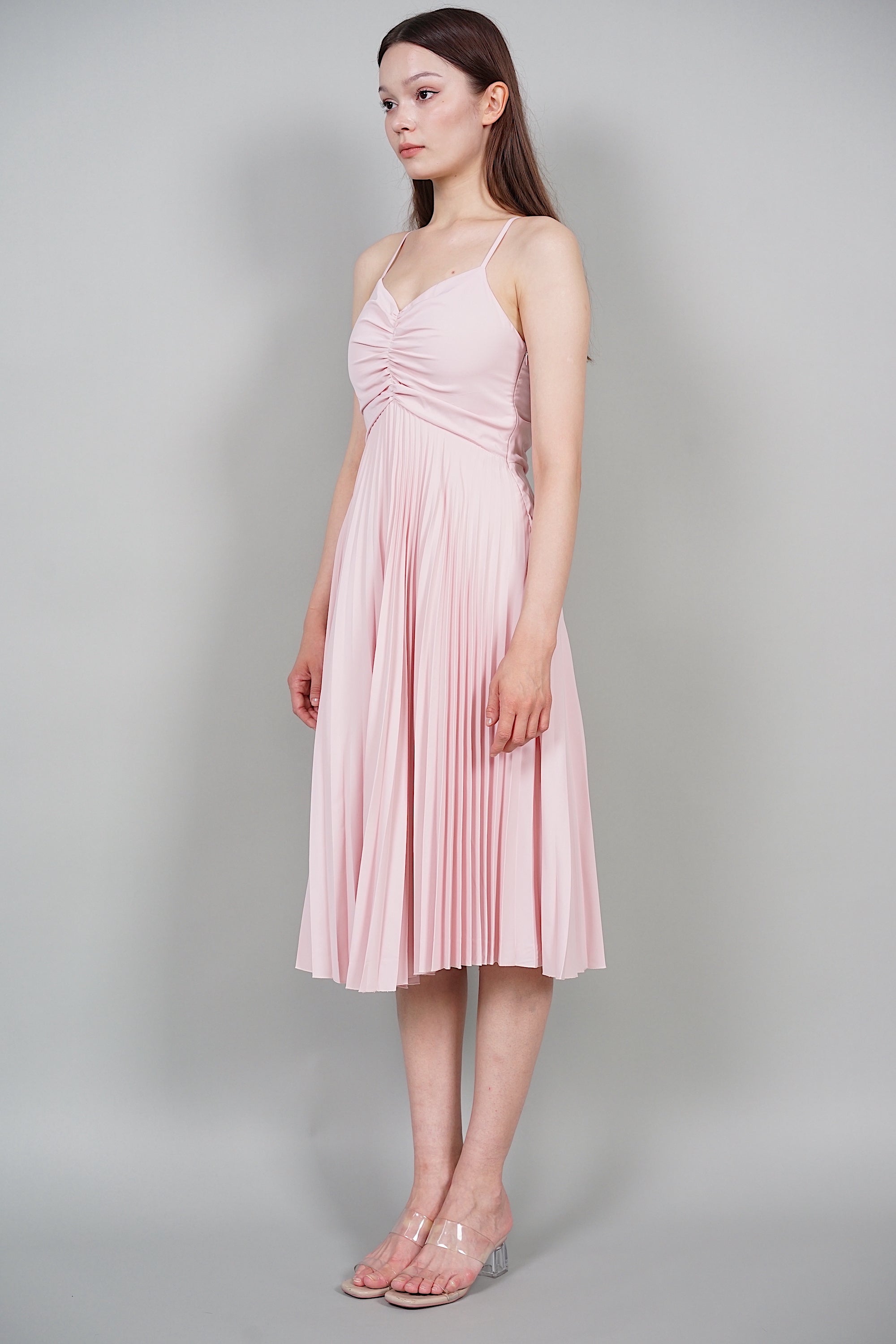 Tessa Pleated Dress in Powder Pink