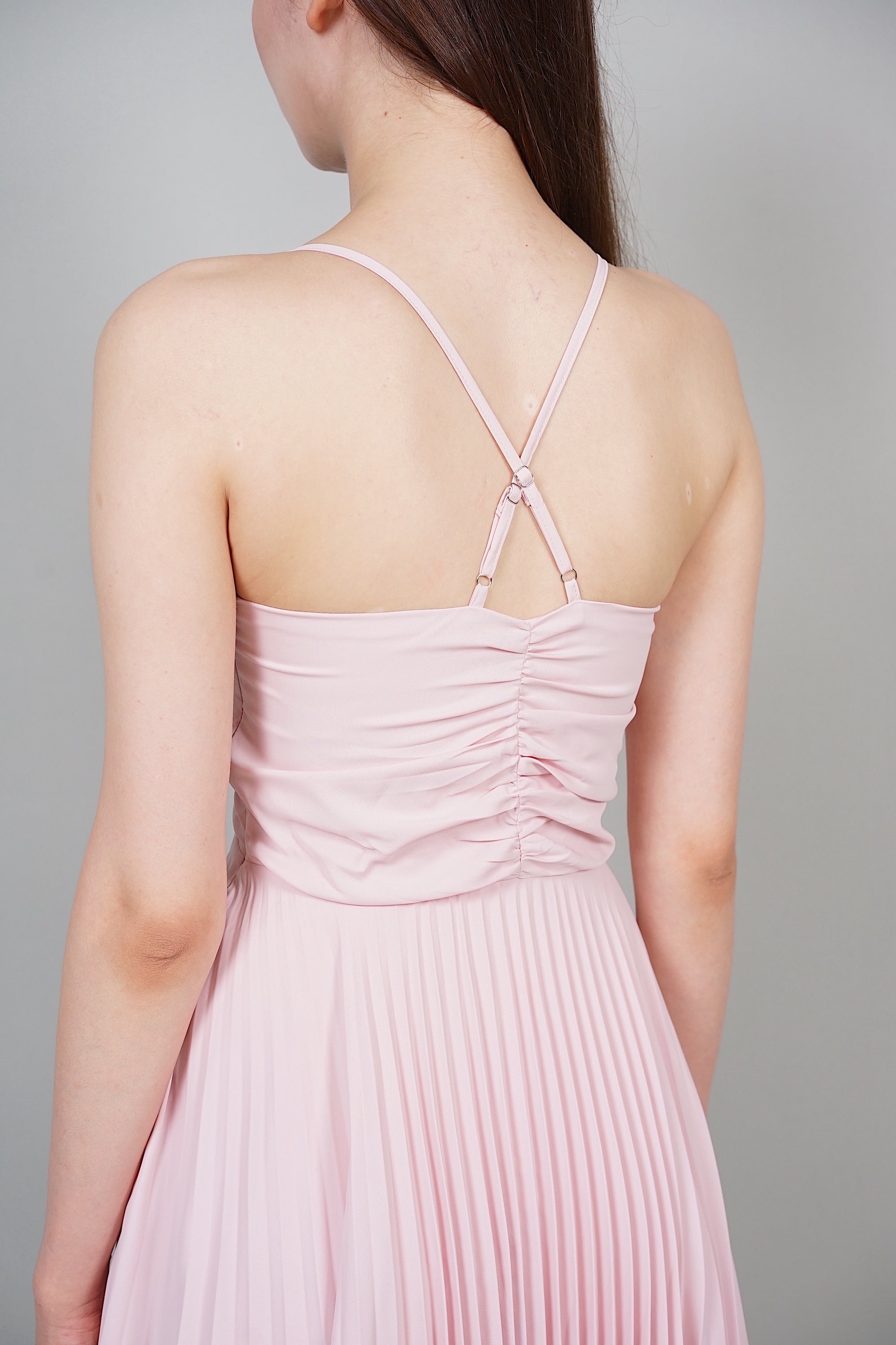 Tessa Pleated Dress in Powder Pink