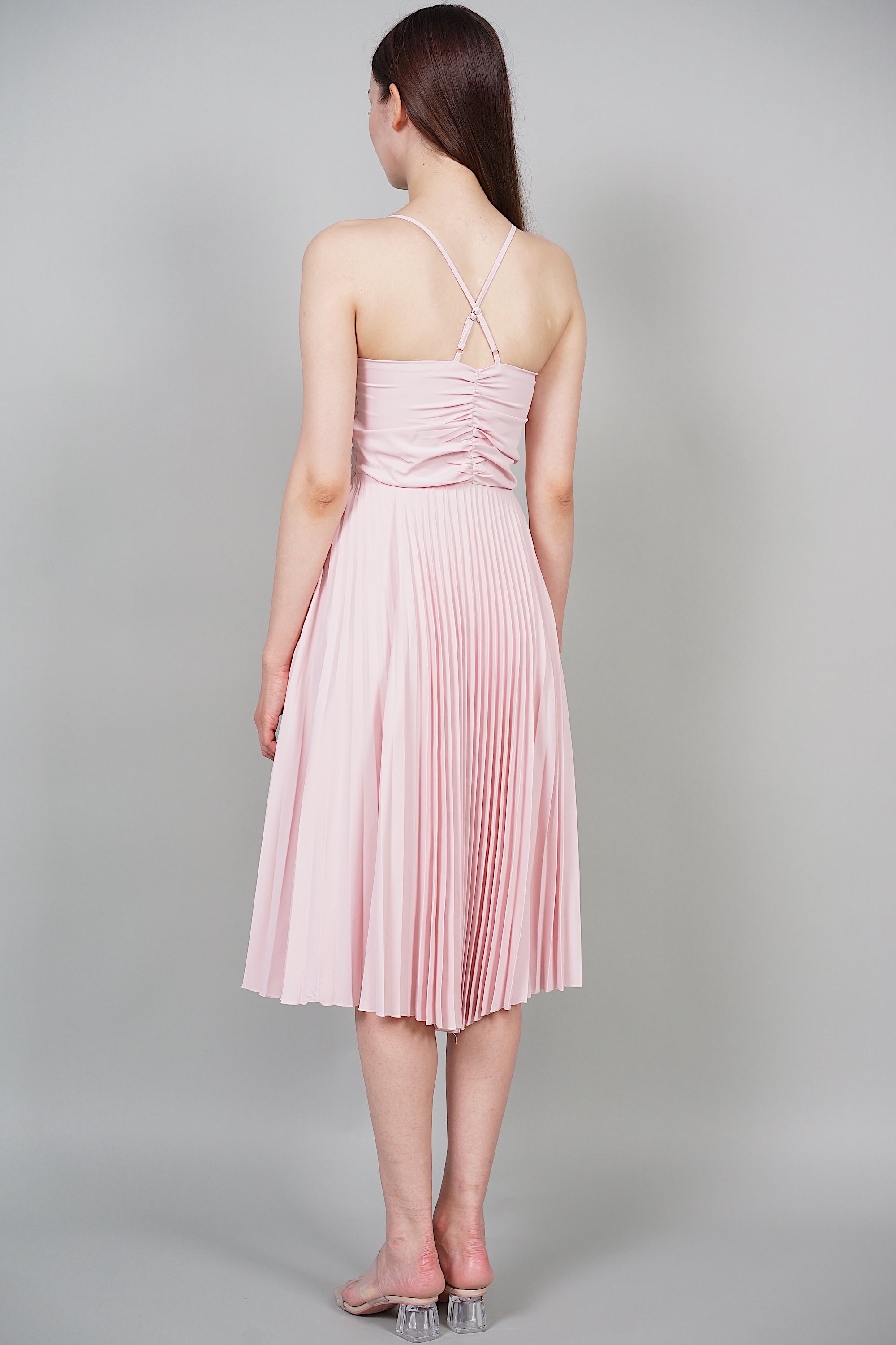 Tessa Pleated Dress in Powder Pink