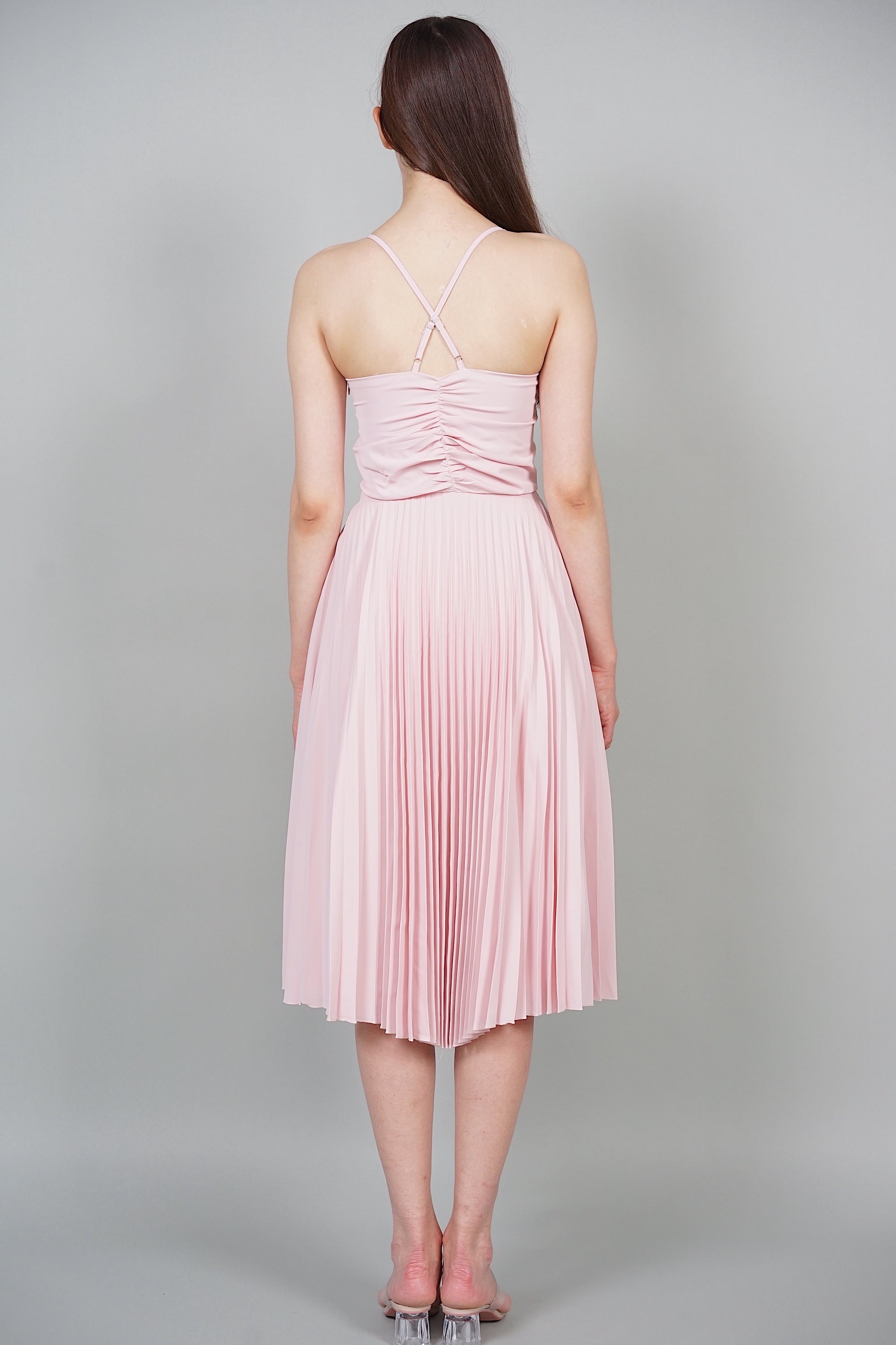 Tessa Pleated Dress in Powder Pink